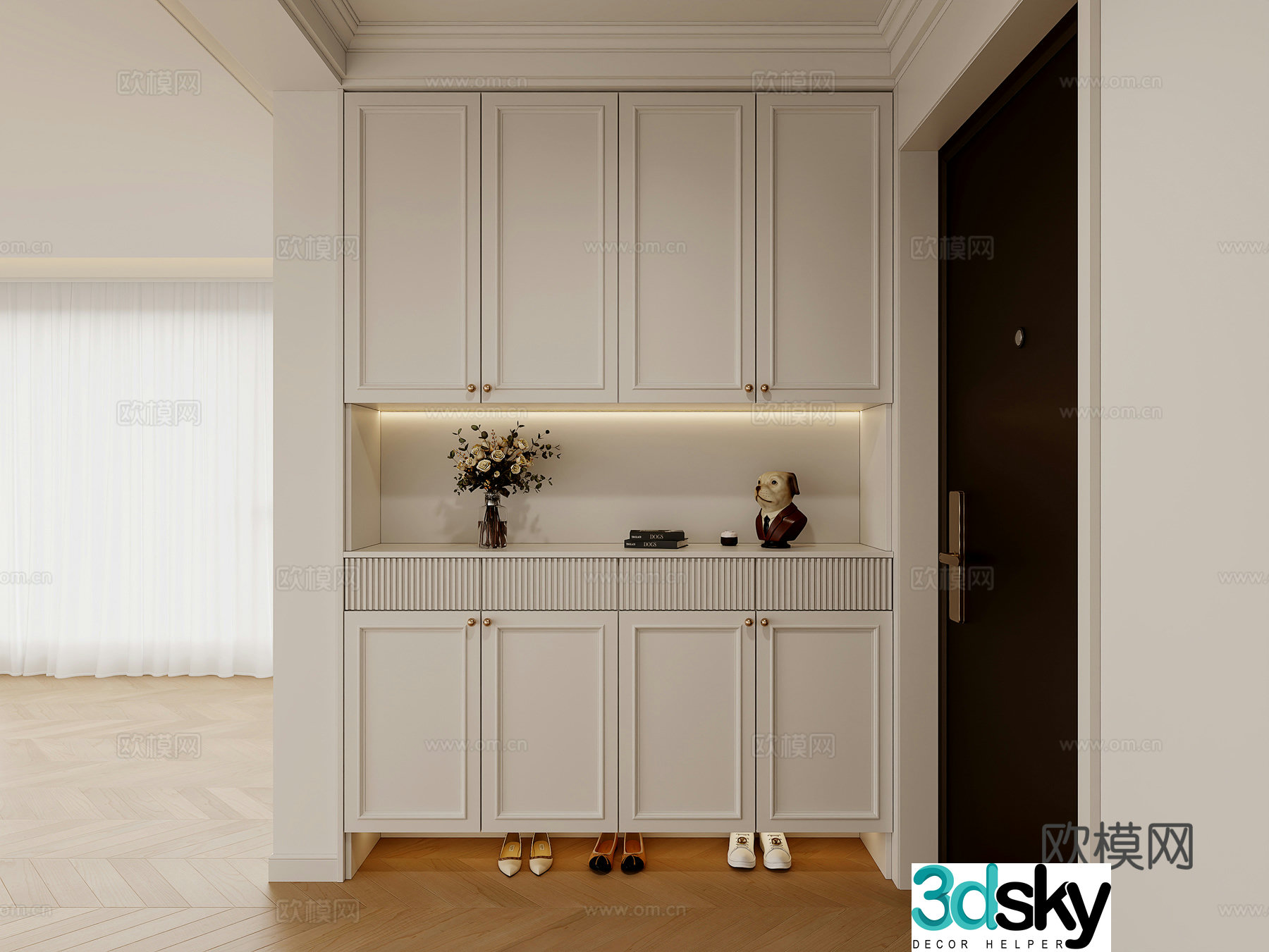 French cream style shoe cabinet entrance shoe cabinet 3D model