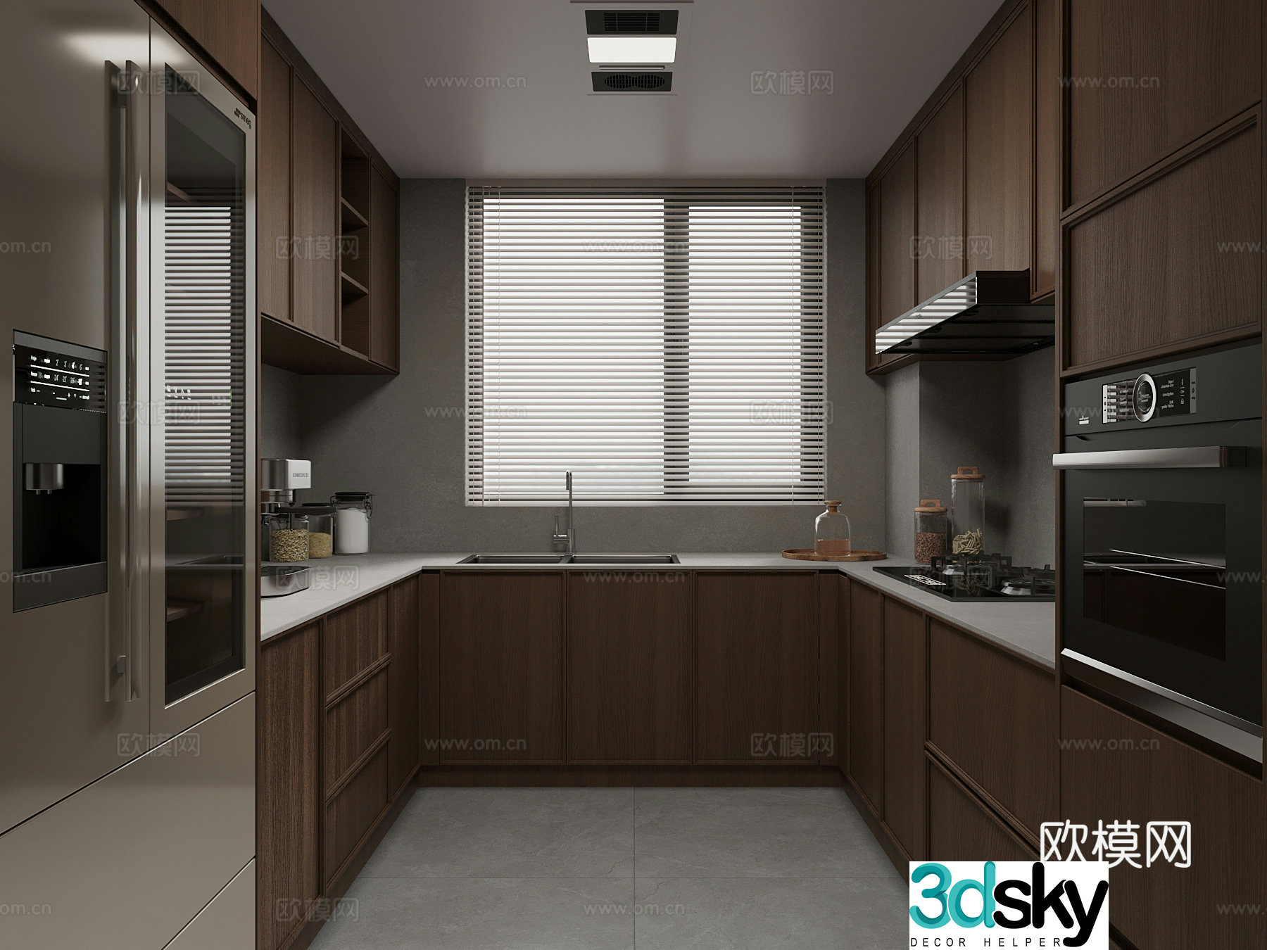 16 medieval style kitchen integrated stove refrigerator 3d model
