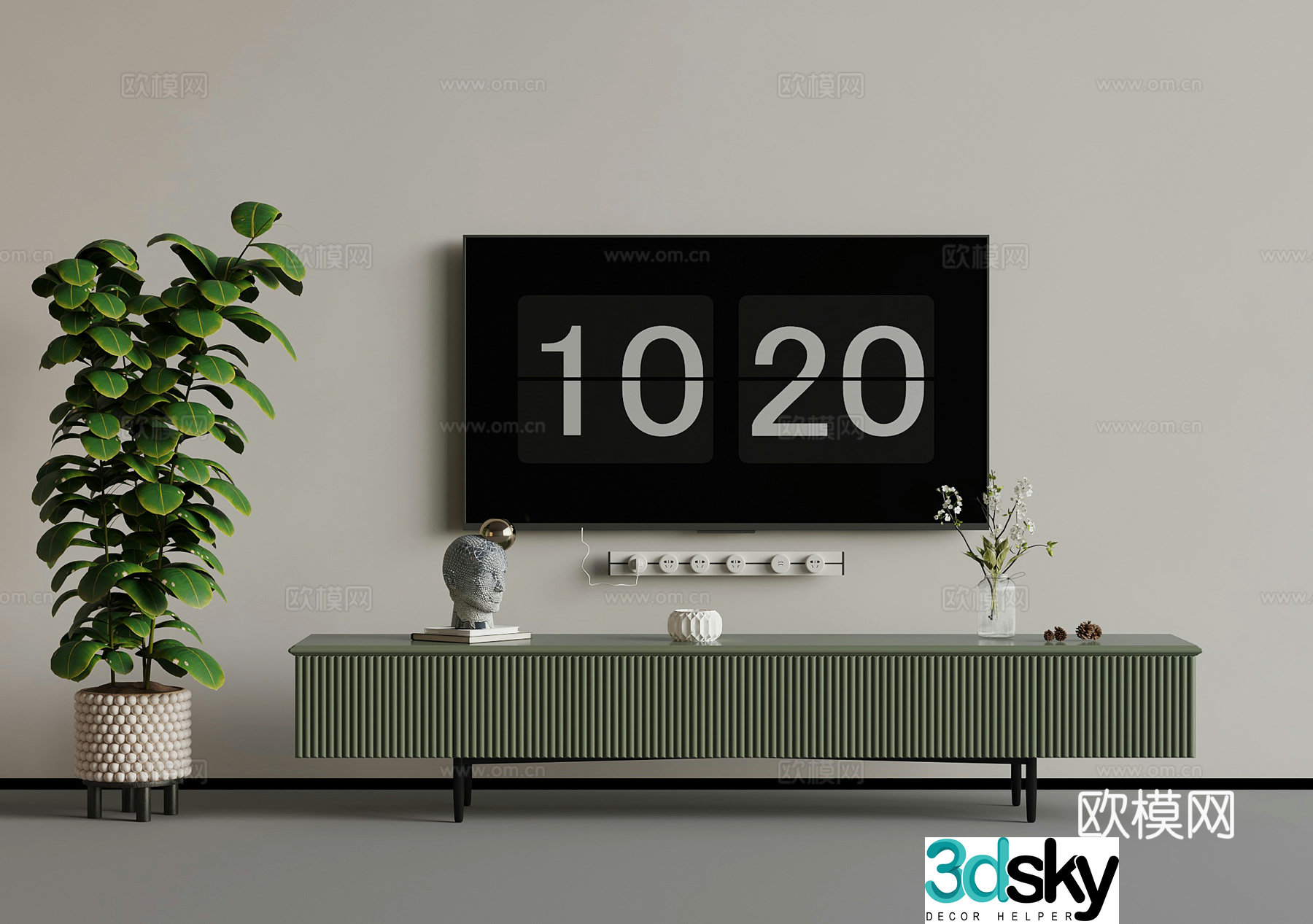 06 TV cabinet French cream-style TV cabinet accessories ornaments Green plant potted 3D model
