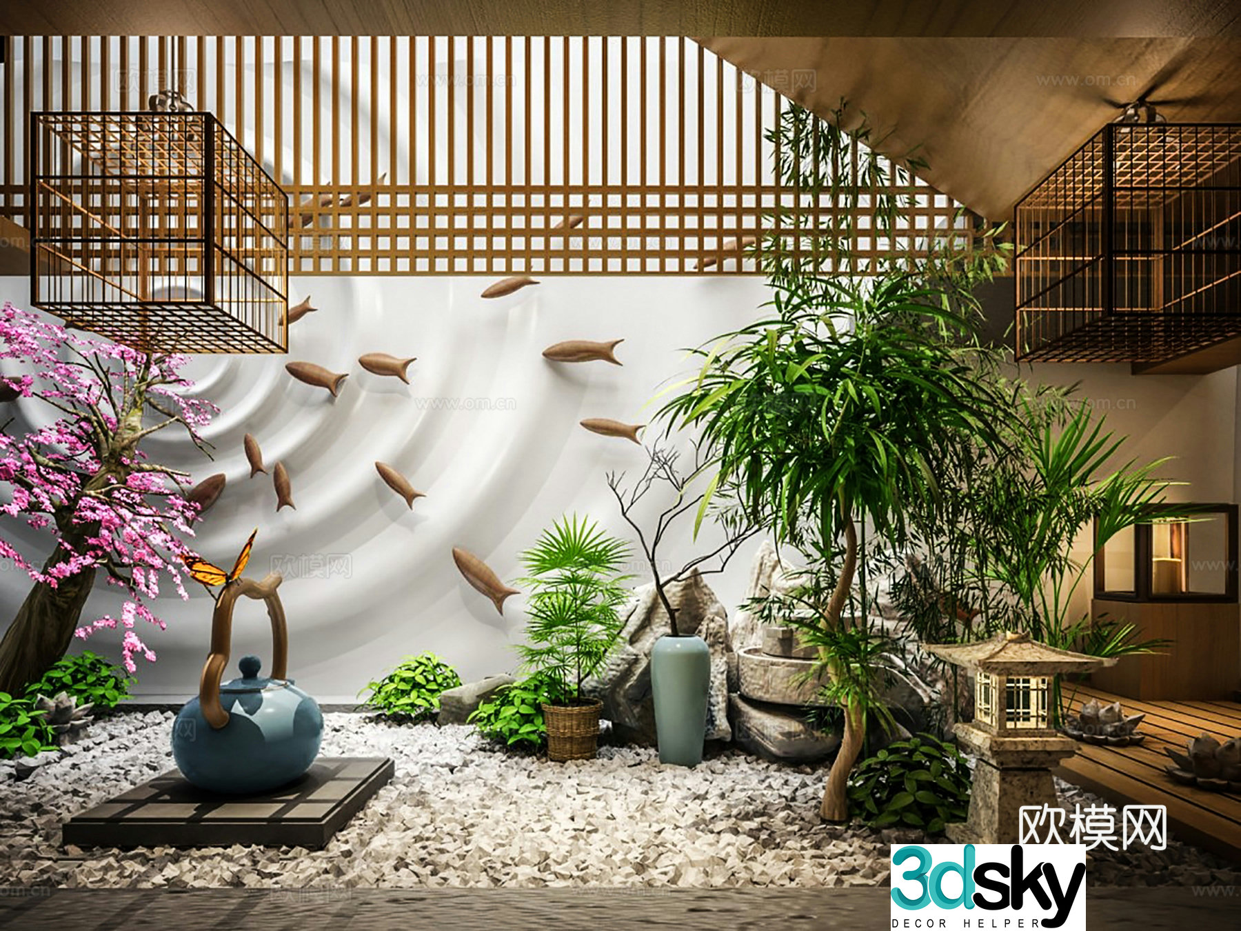 New Chinese style courtyard landscape landscape sketch courtyard sketch 3d model