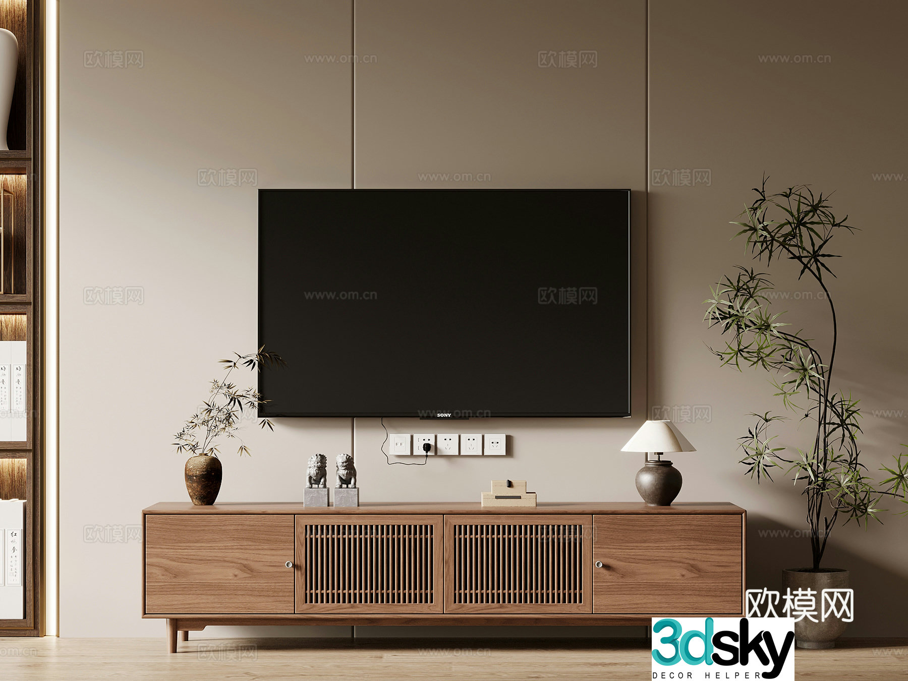 02 TV cabinet New Chinese TV cabinet Ornament ornament Green plant potted 3D model