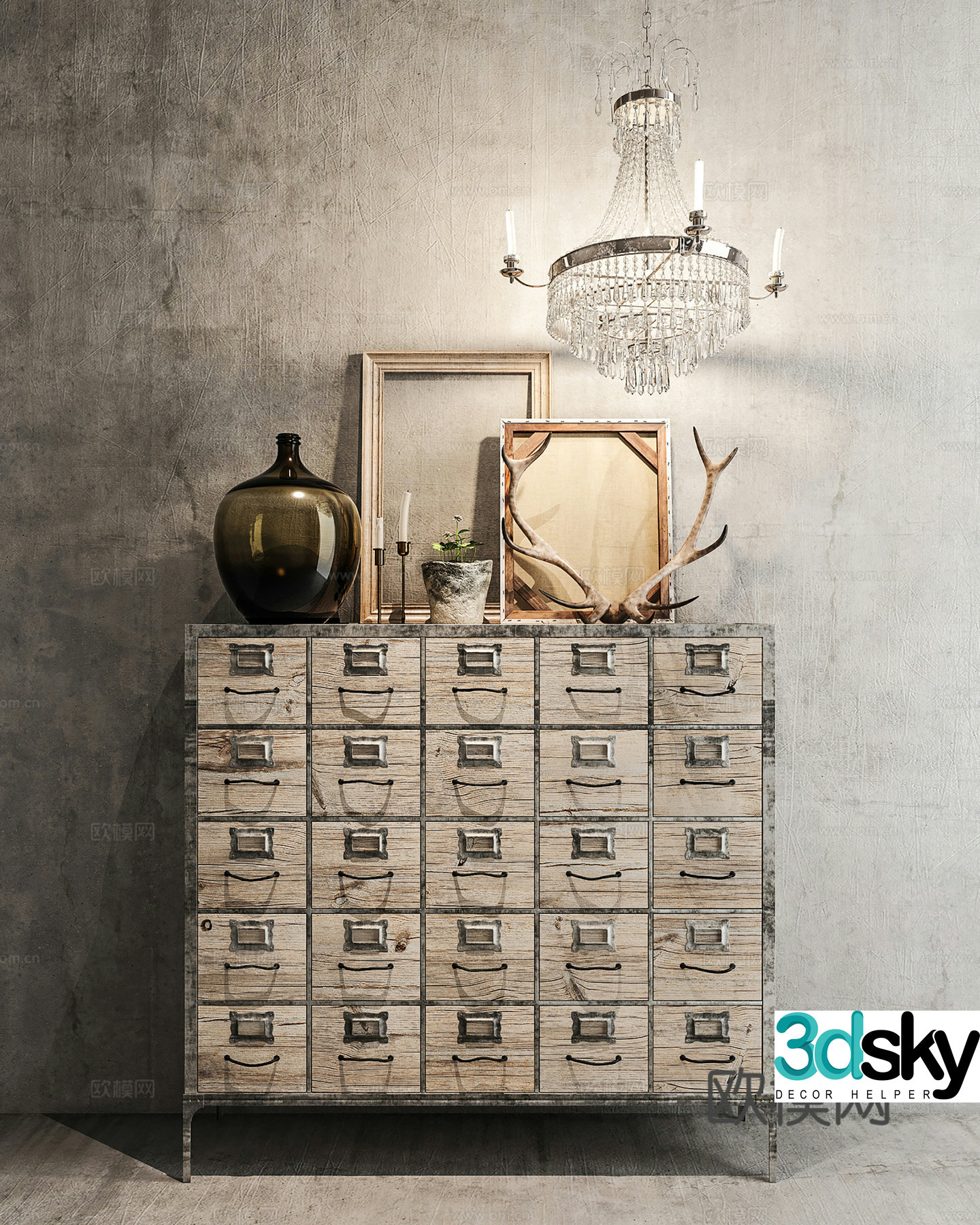 Industrial style side cabinet decorative cabinet porch cabinet accessories and 3D model