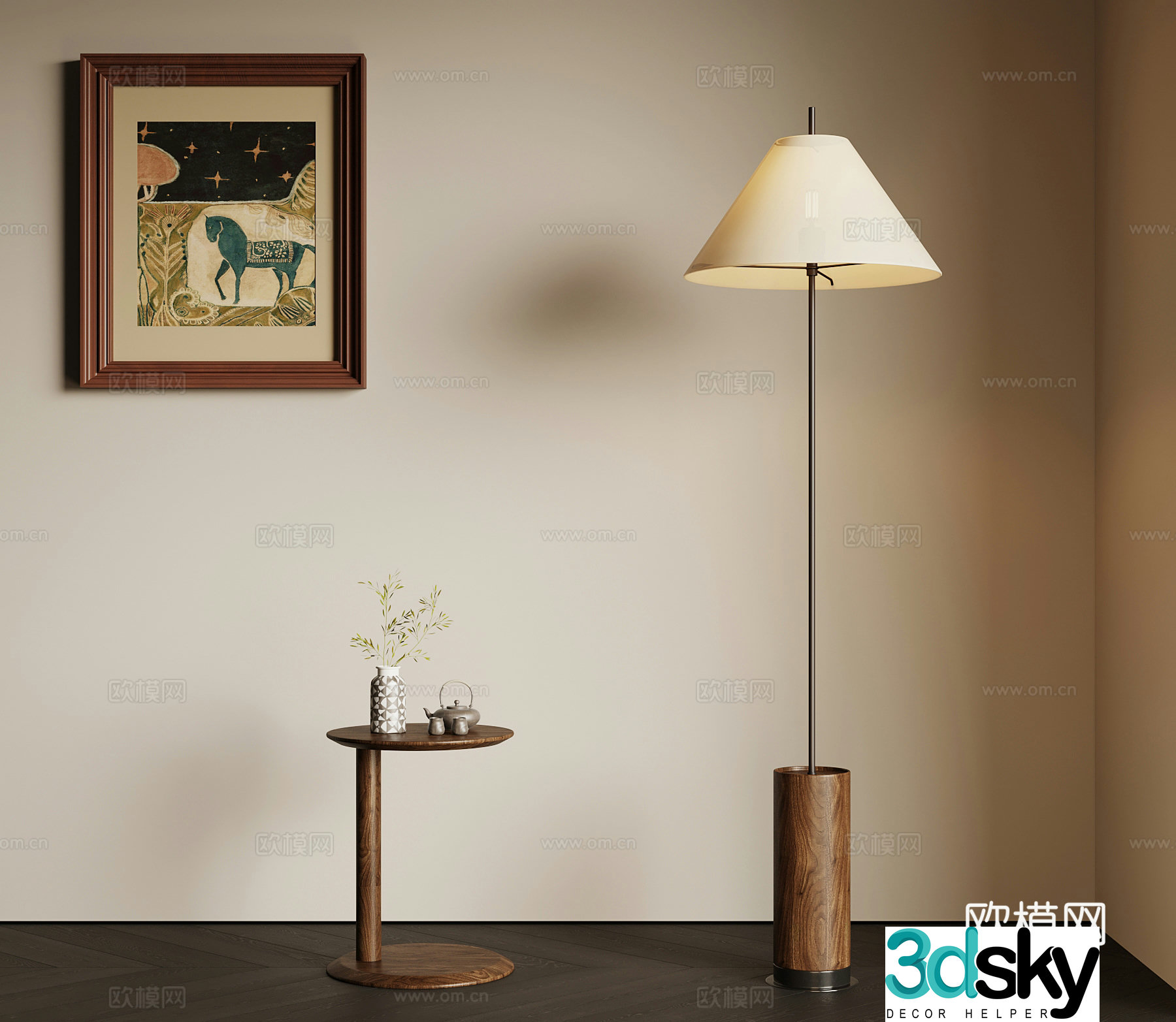 02 Floor lamp Medium style Floor lamp Side table Hanging painting 3D model