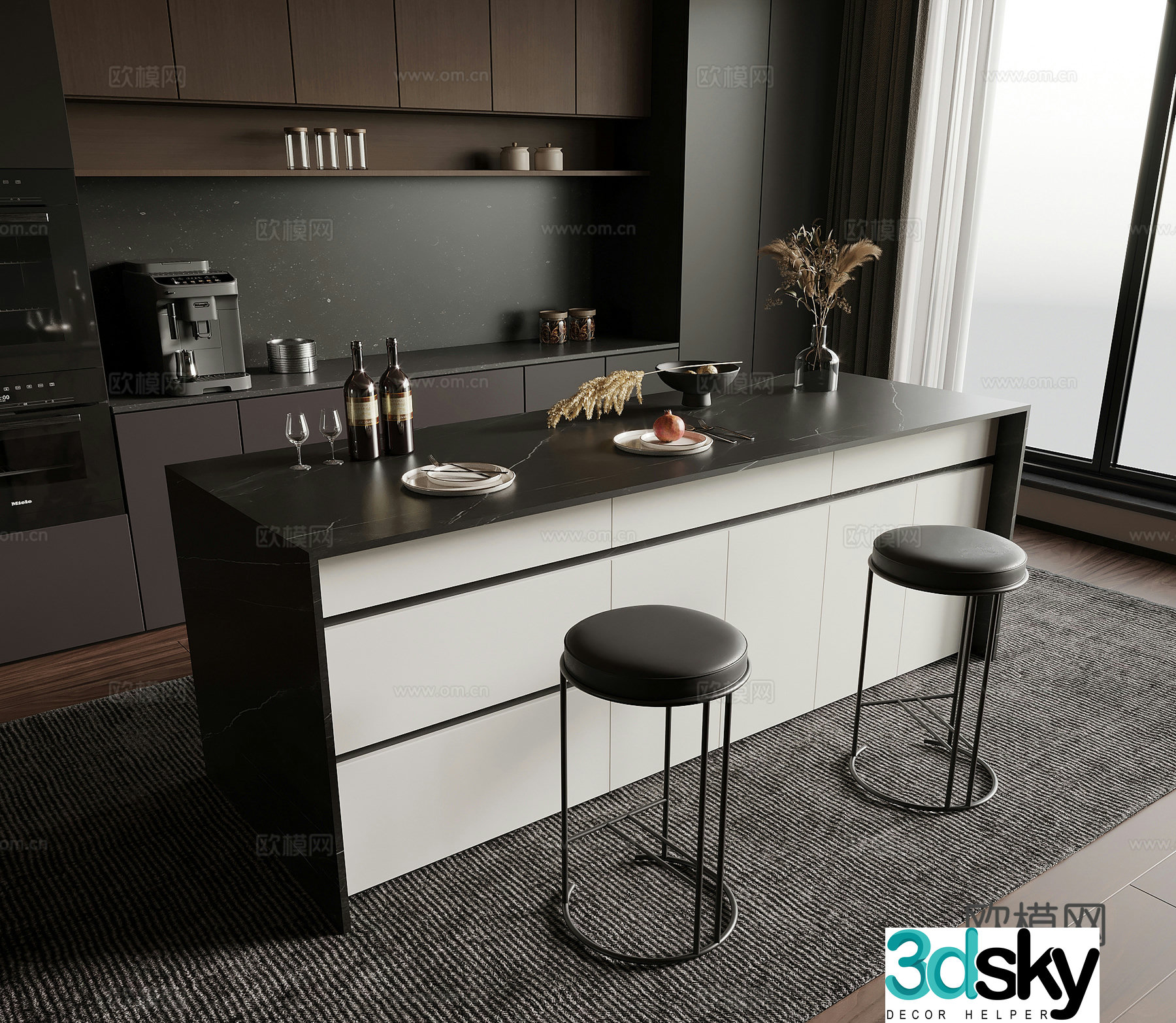 15 island modern minimalist island bar dining table dining table 3d model