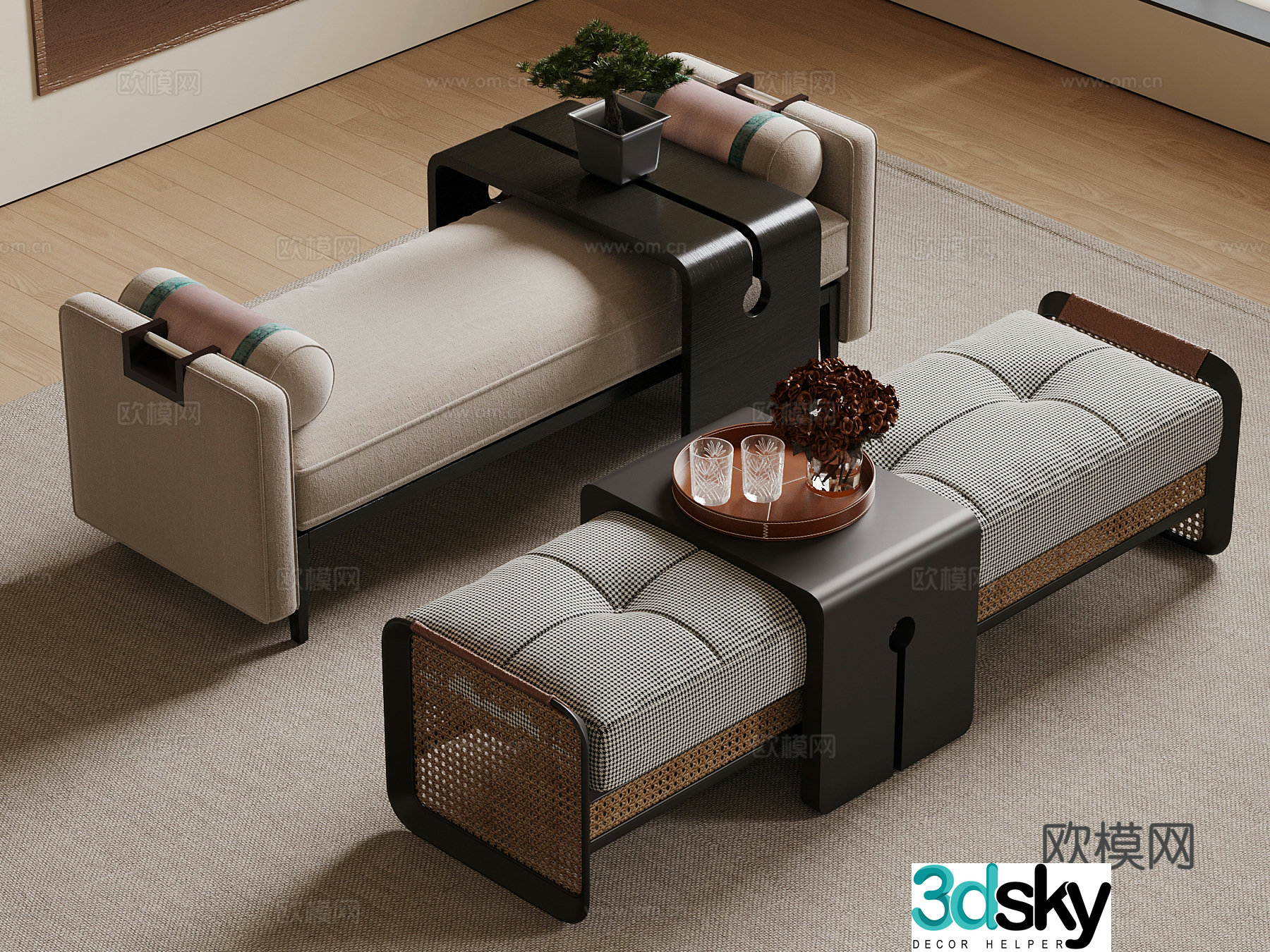 24 new Chinese style shoe changing stool 3D model of bed stool