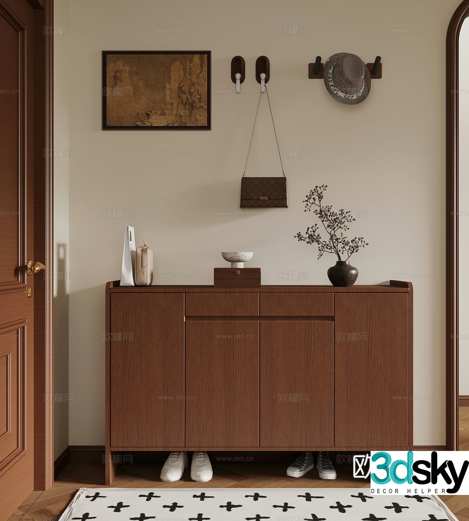 09 Middle-aged style shoe cabinet hook hanging painting 3D model