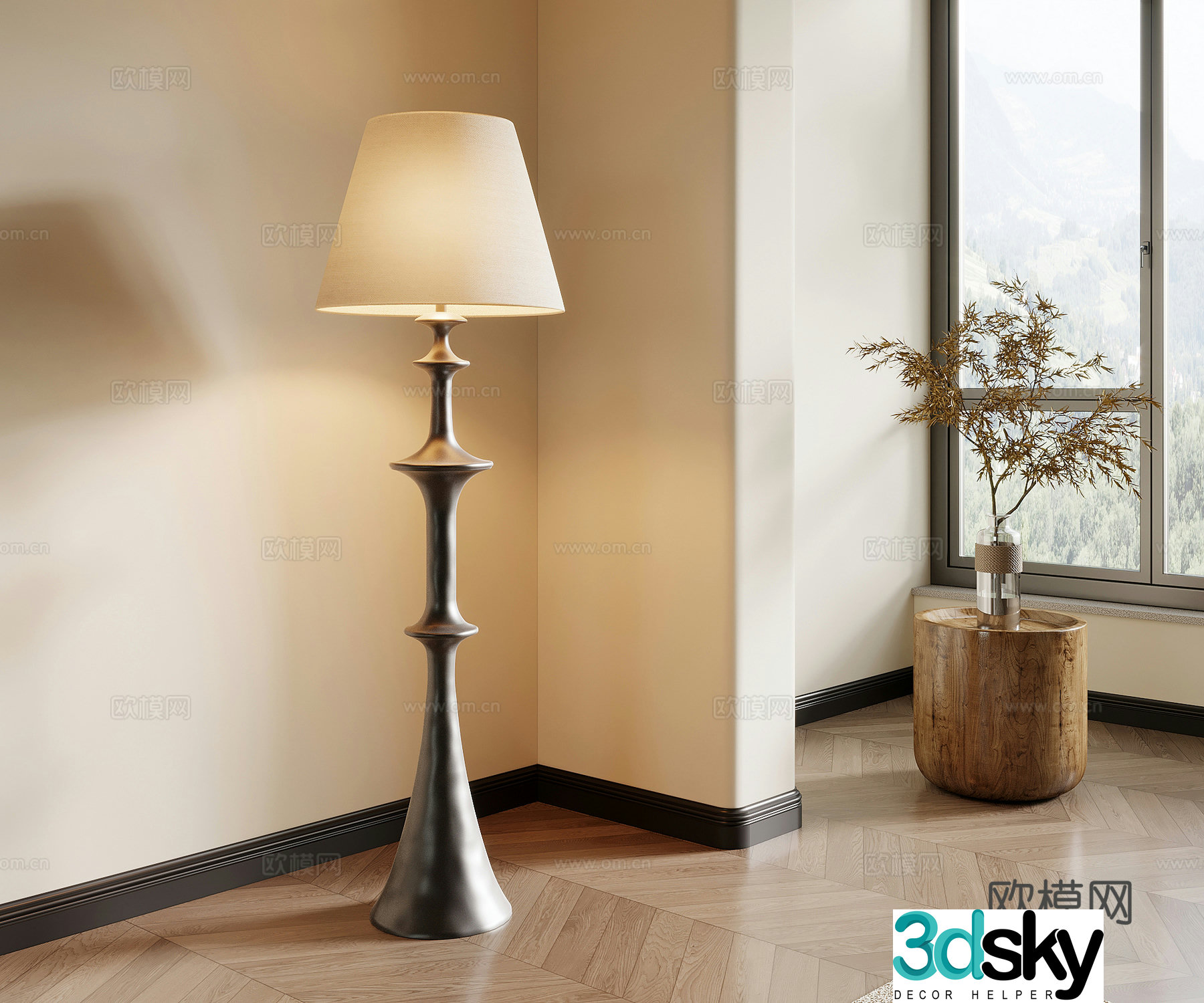 24 floor lamp French retro style floor lamp side table bonsai 3d model