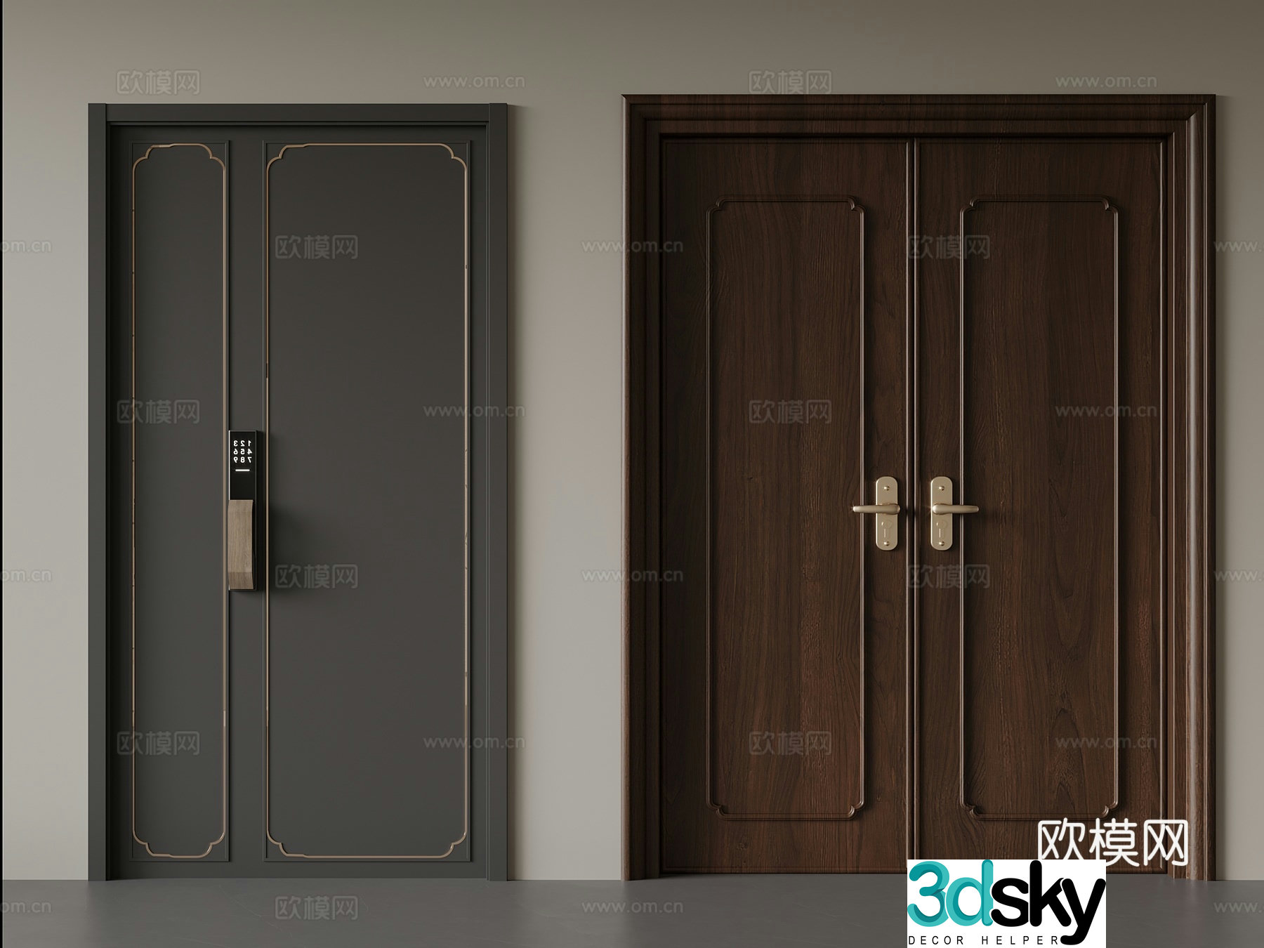 26 new Chinese style double-open door mother and child door 3D model