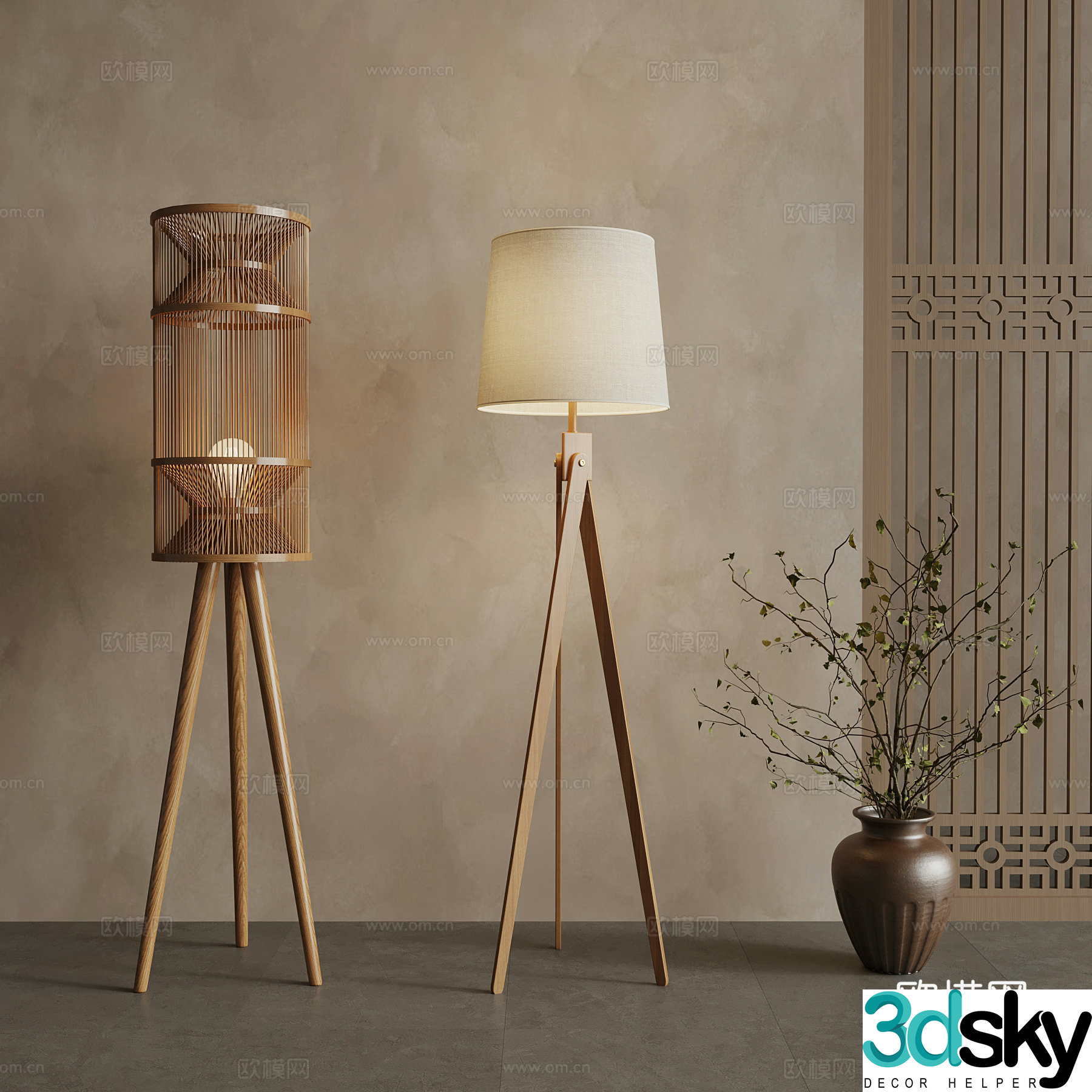 12 new Chinese floor lamp vase 3d model