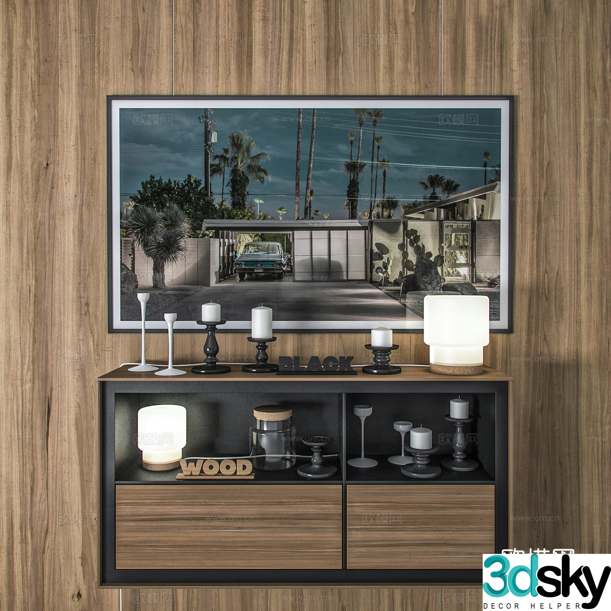 Modern hanging cabinet wall cabinet candle hanging painting ornaments 3D model