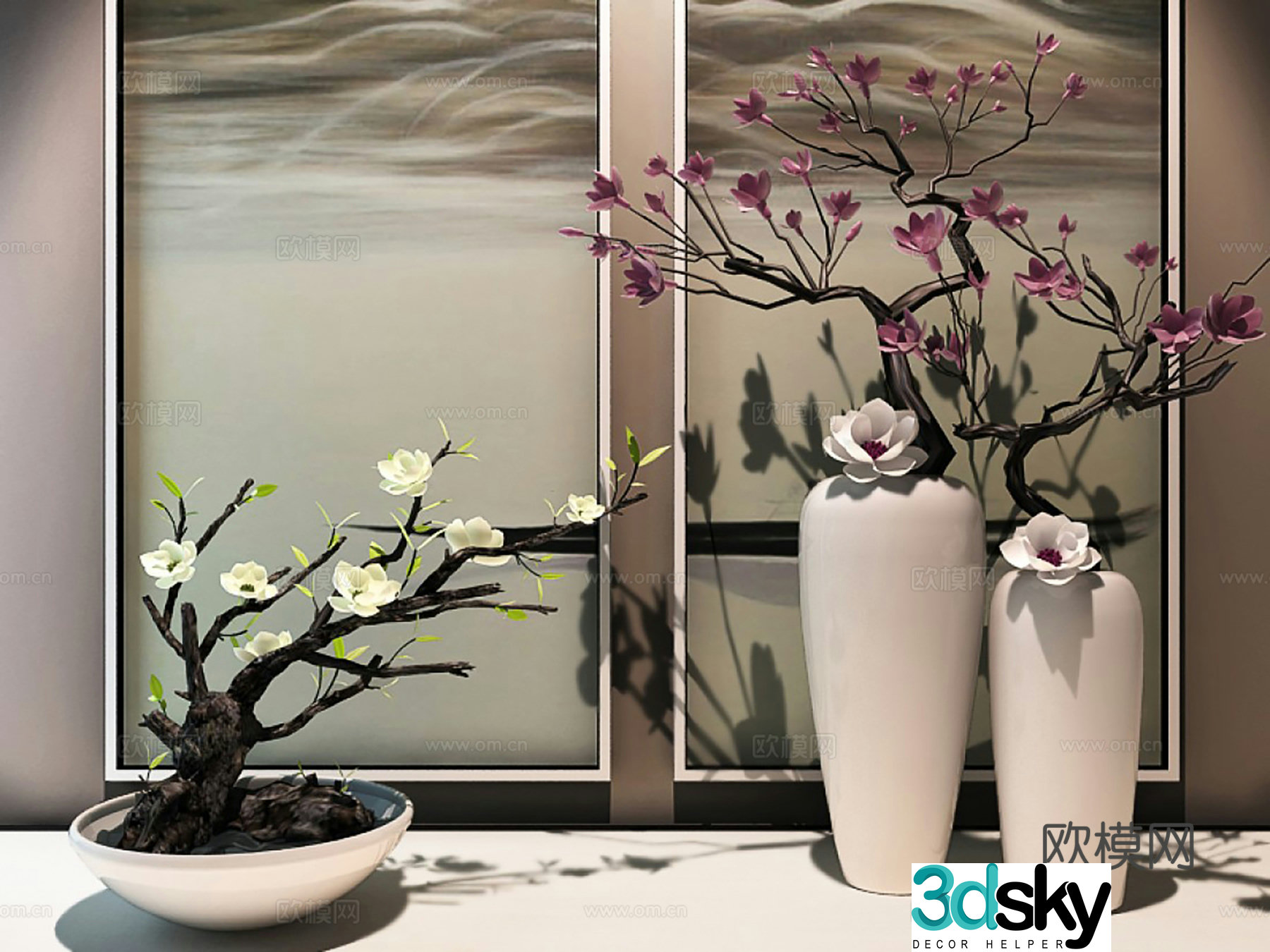 New Chinese style ornaments vases and flowers ceramic ware 3D model