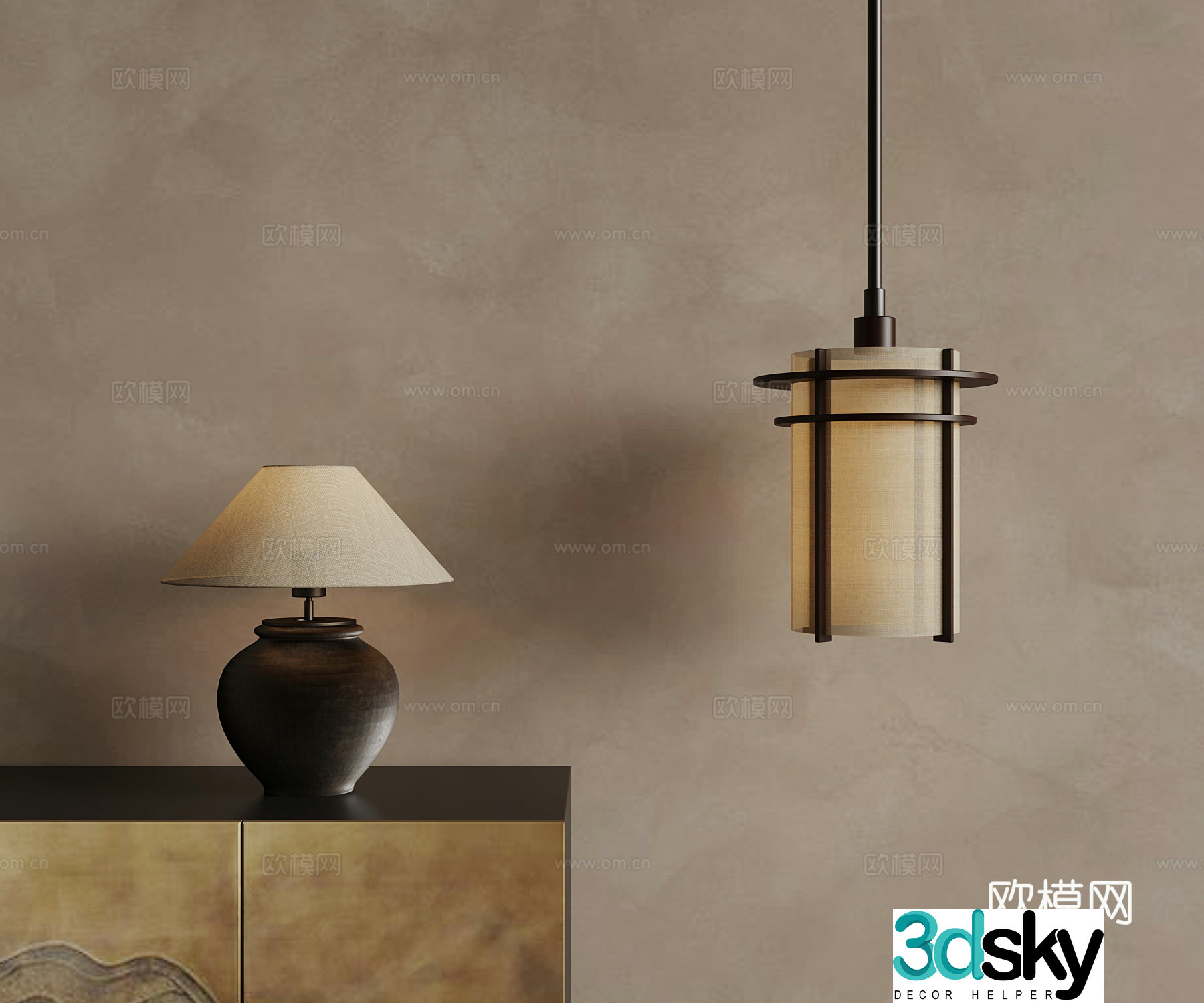 05 New Chinese Chandelier Table Lamp 3D Model