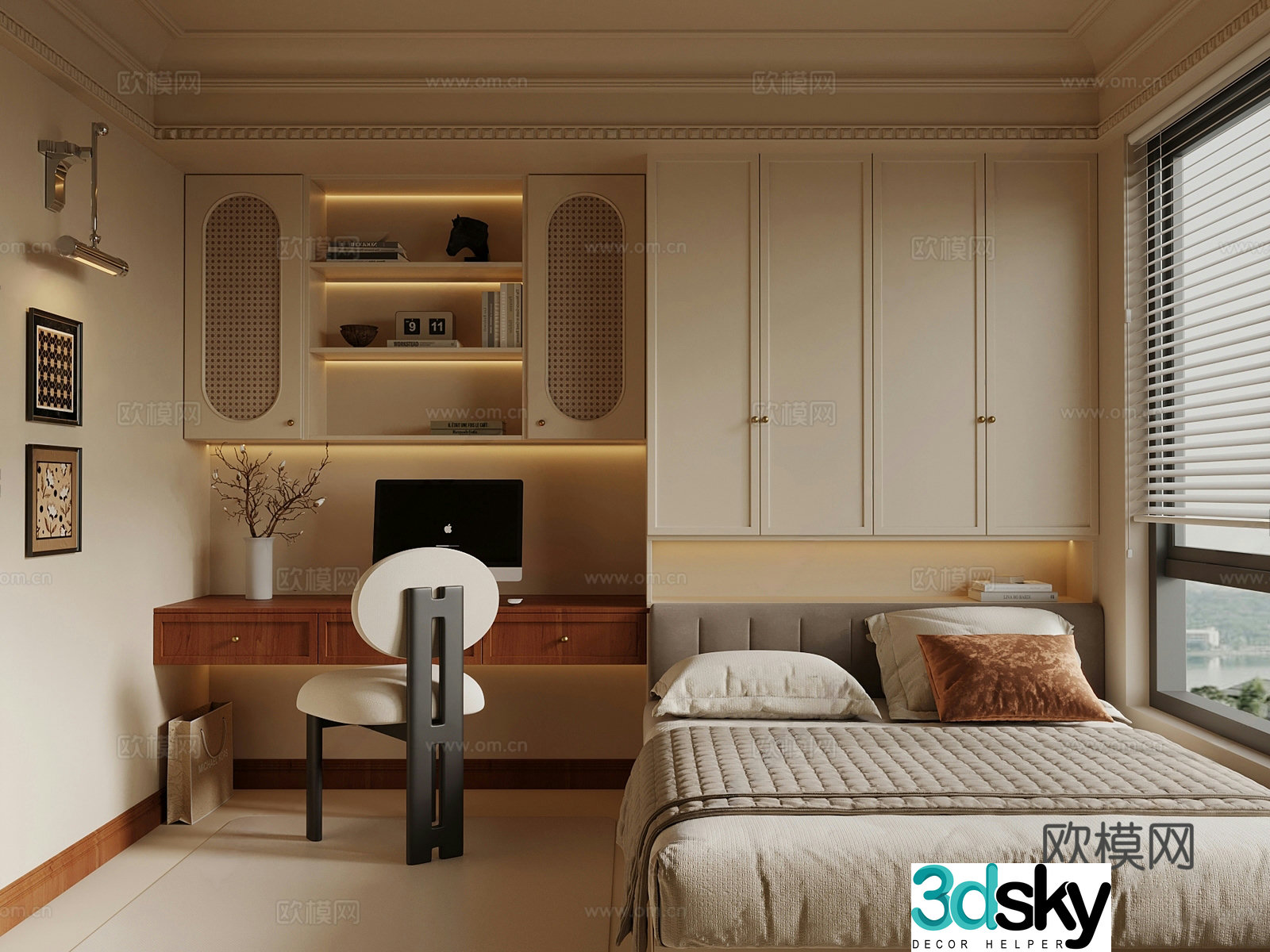 Middle-aged tatami bedroom Middle-aged tatami bedroom Tatami wardrobe Tatami desk chair 3D model