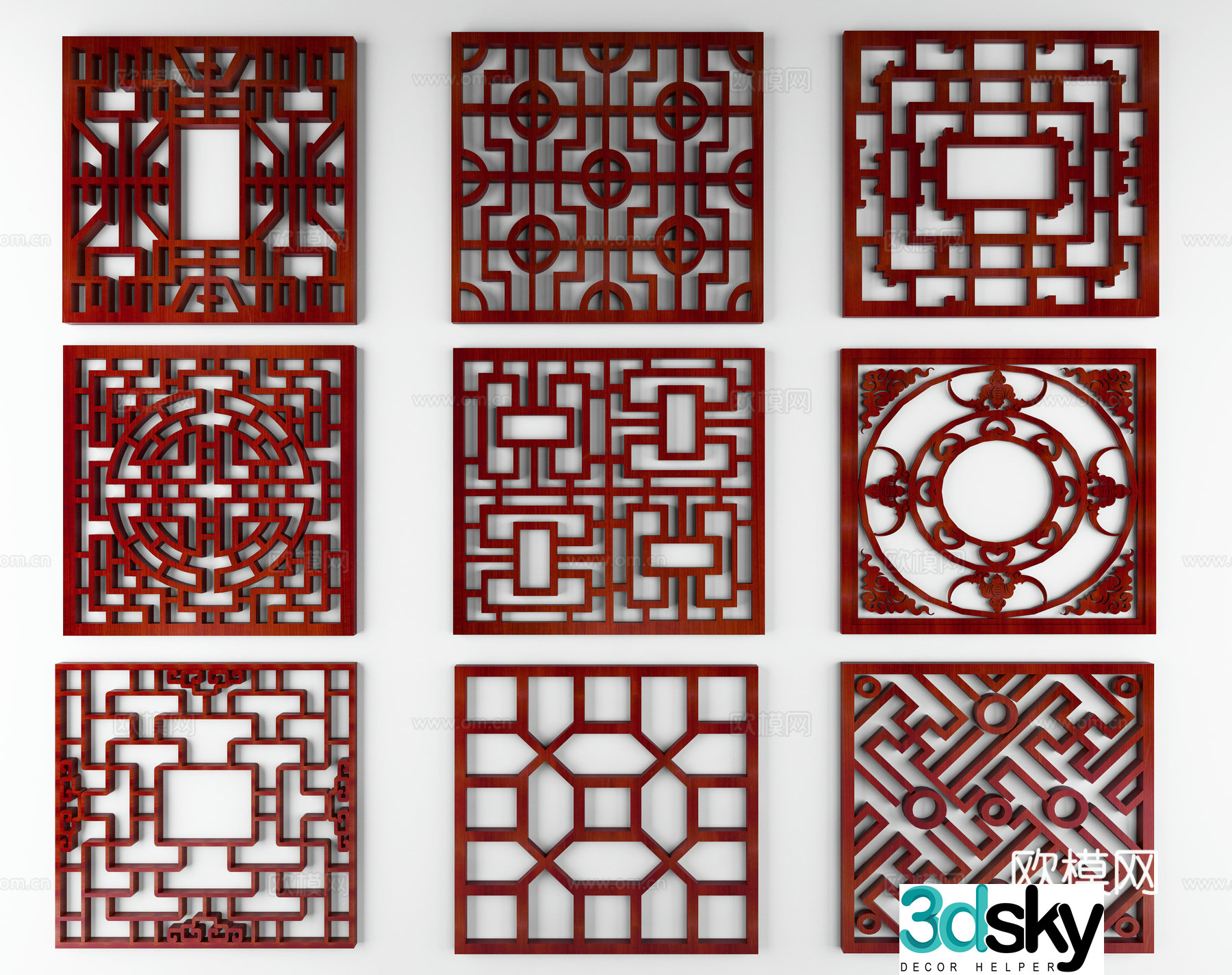 Chinese window grille carved partition 3D model