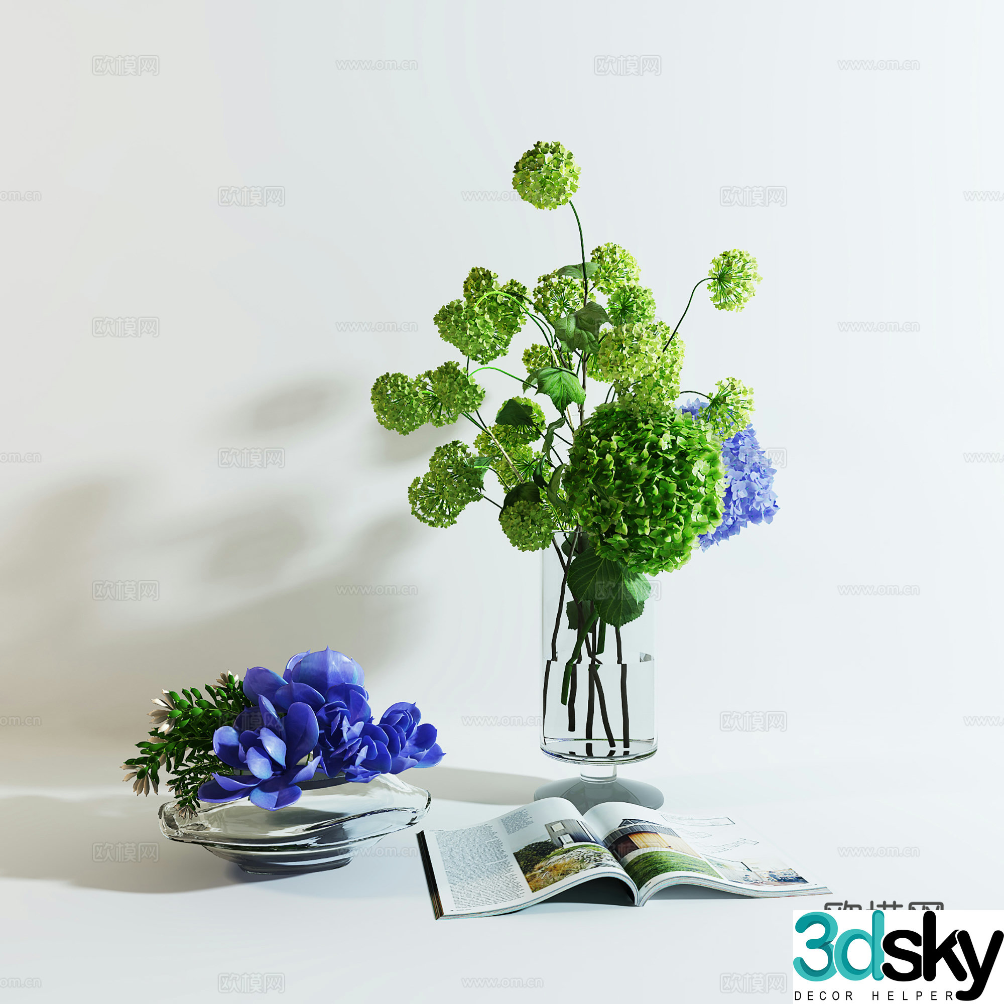 Modern vase flower art green plant potted 3D model