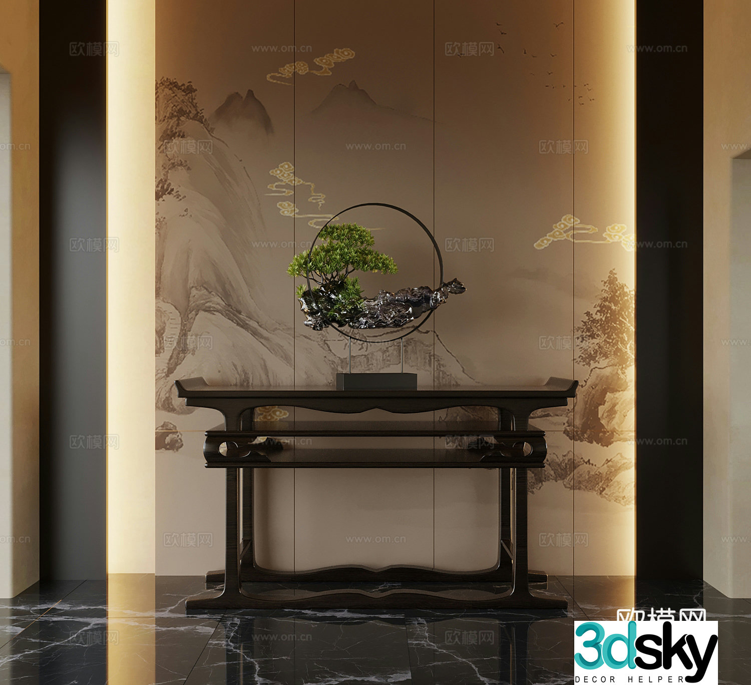 07 New Chinese style end viewing platform side cabinet 3D model