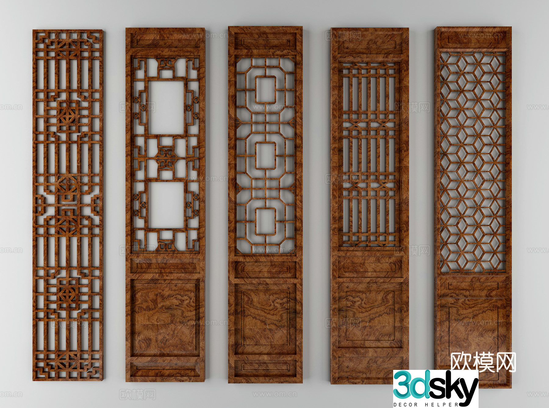 Chinese style flower window carving partition 3D model