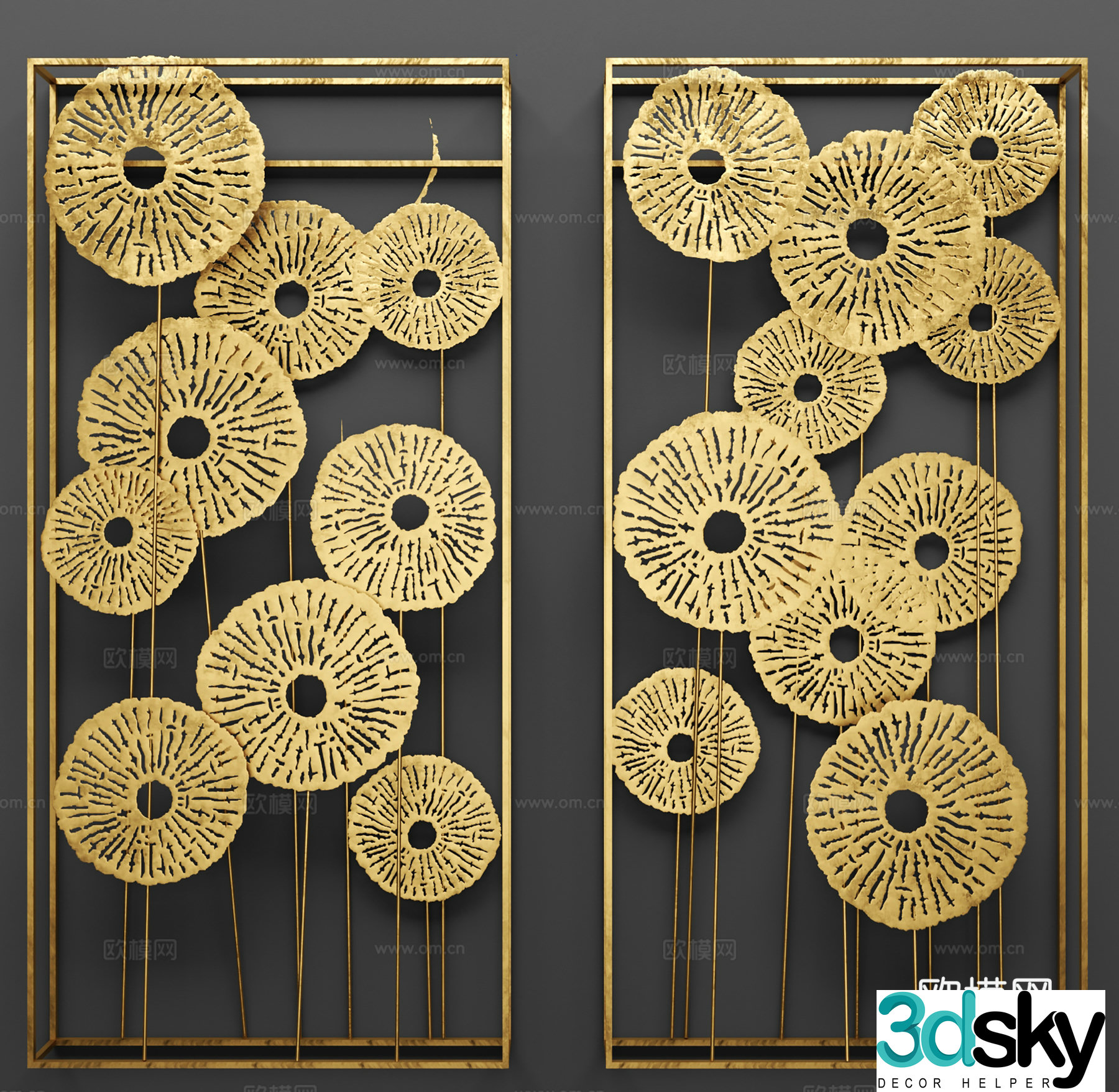 New Chinese style pendant wall decoration wall decoration metal carved wall decoration 3D model