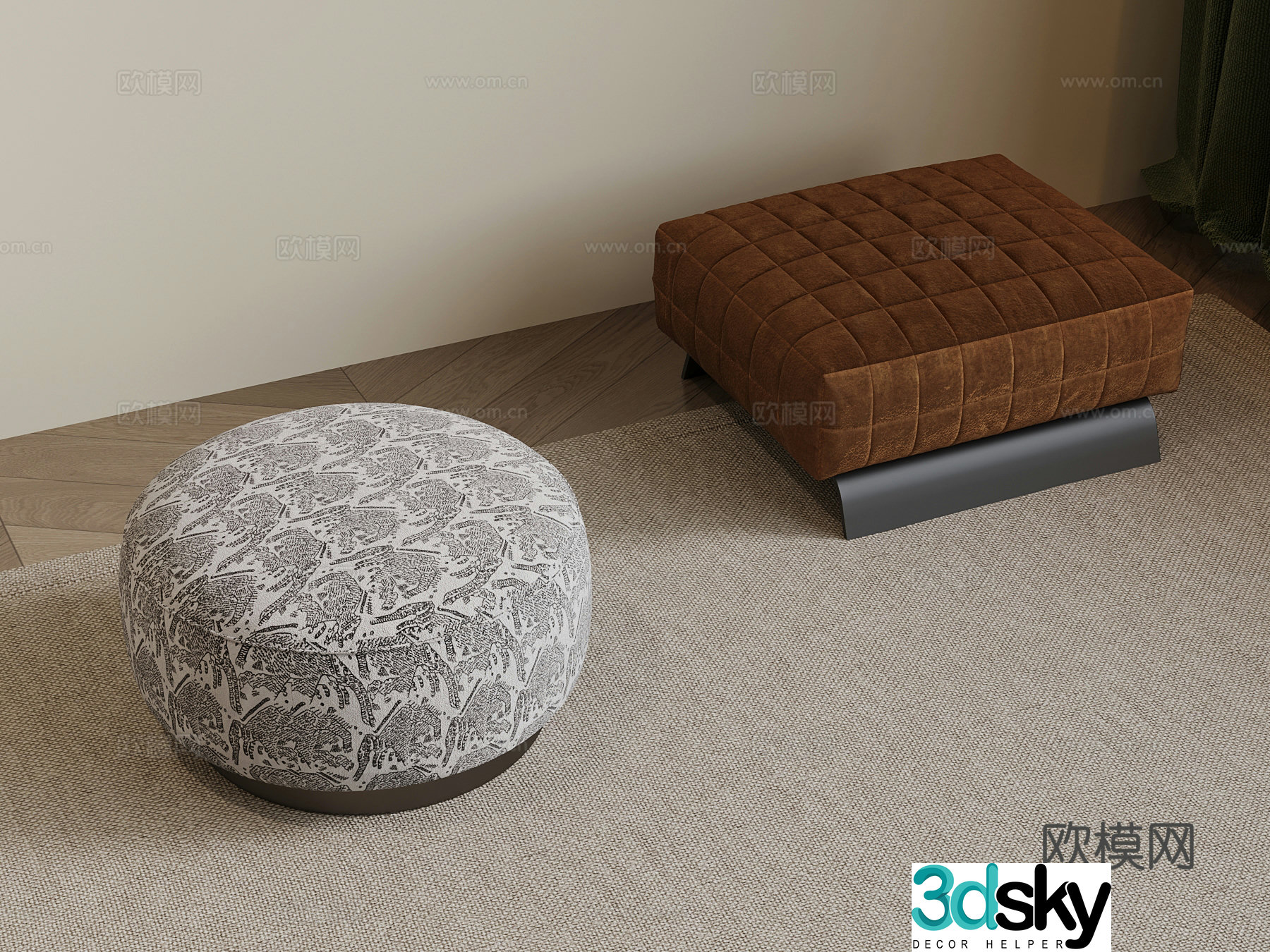 27 French medieval sofa stool low stool 3D model