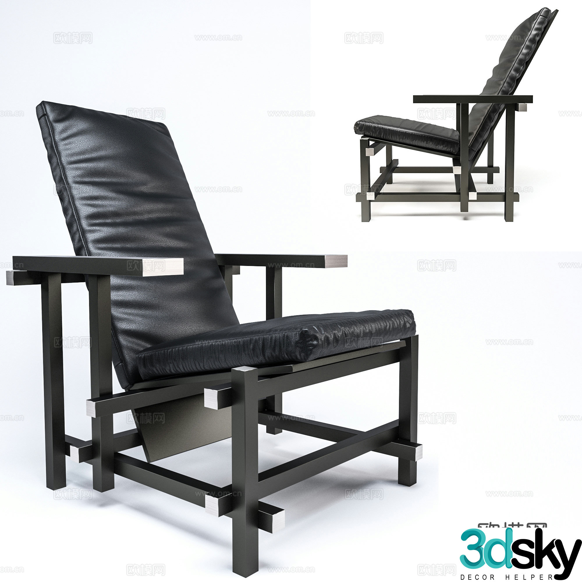 New Chinese style recliner outdoor recliner leather chair 3d model