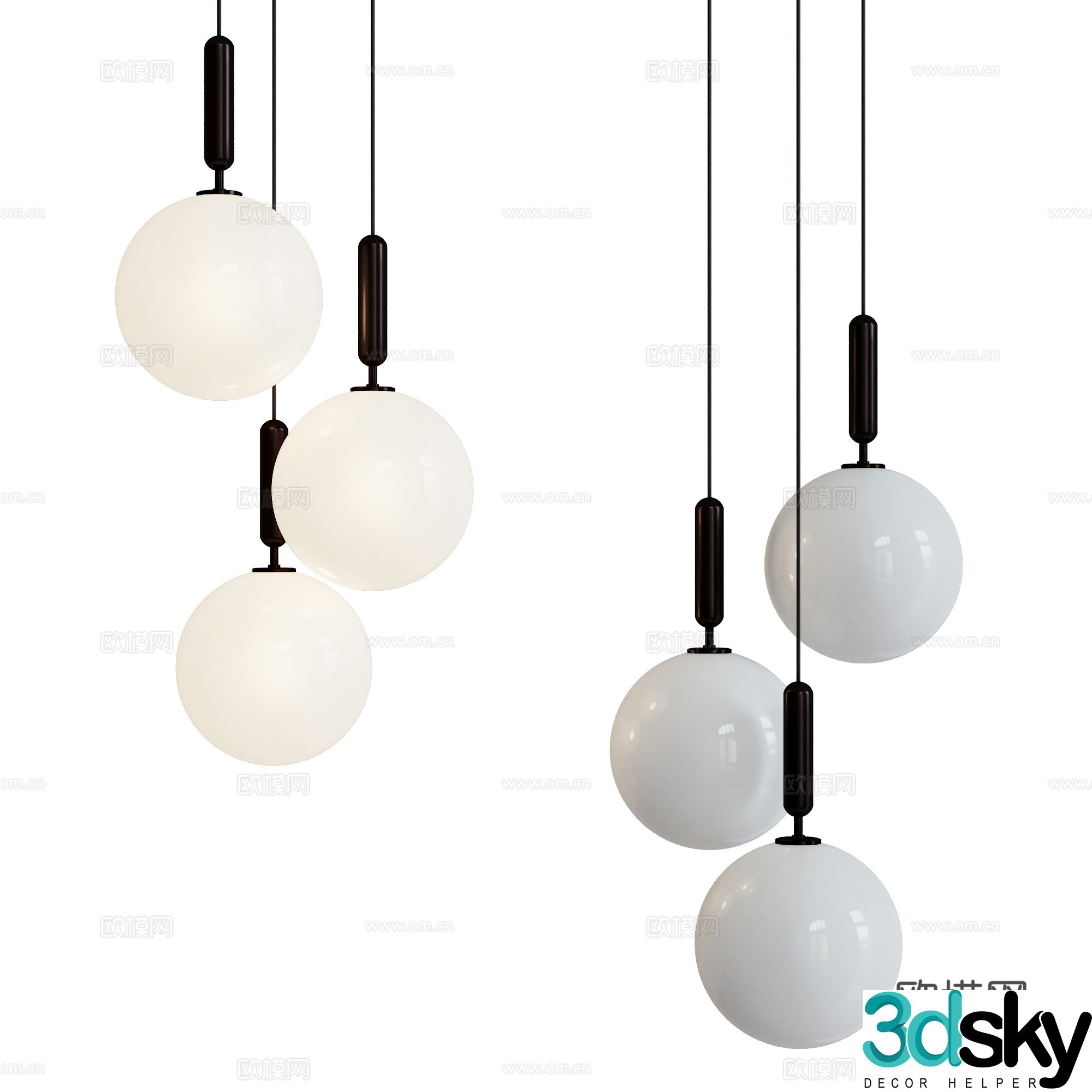 Modern minimalist spherical glass small chandeliers 3D model