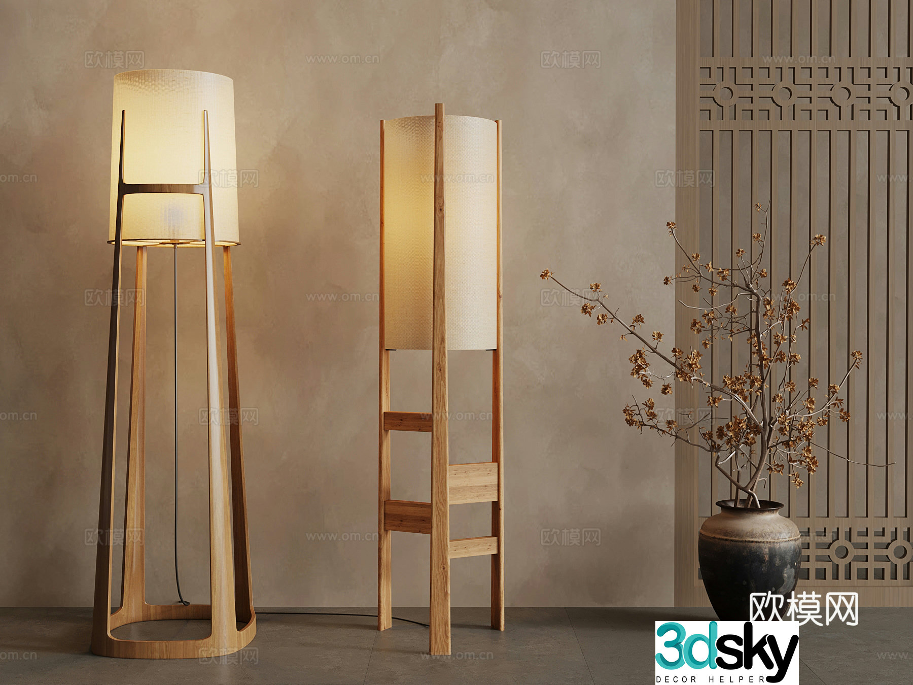 13 new Chinese floor lamp vase 3d model