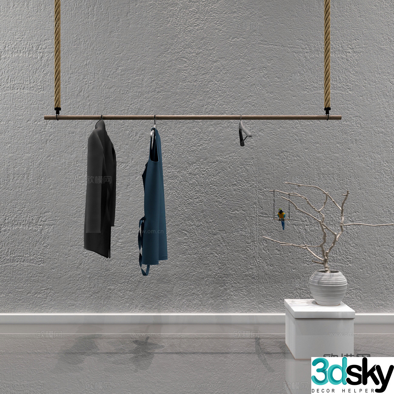New Chinese style Chinese clothes rack hanging rod model 3D model