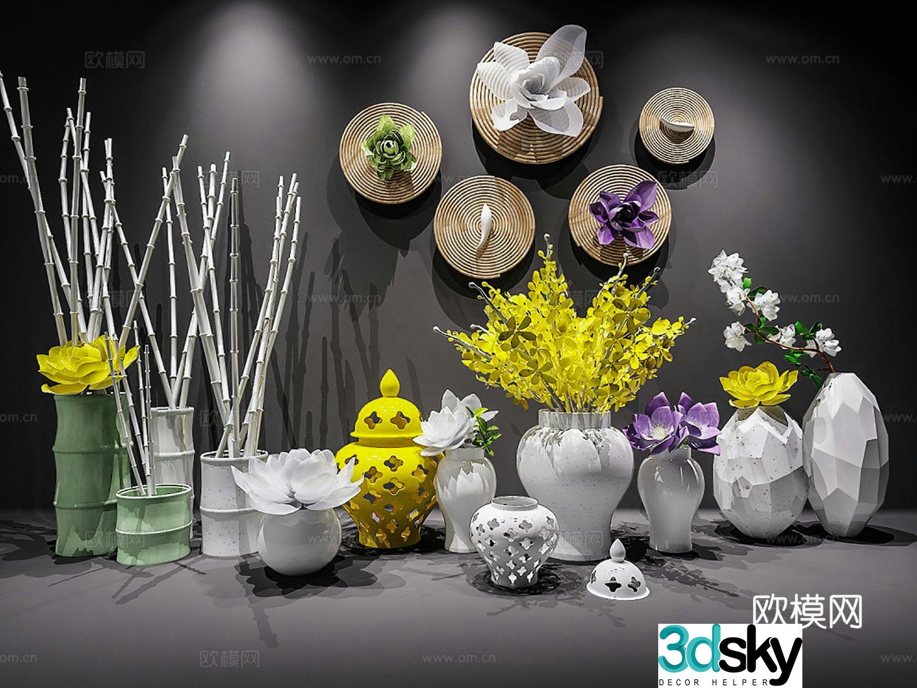 Modern ornaments ornaments ornaments combination vase flowers ceramic ware 3d model