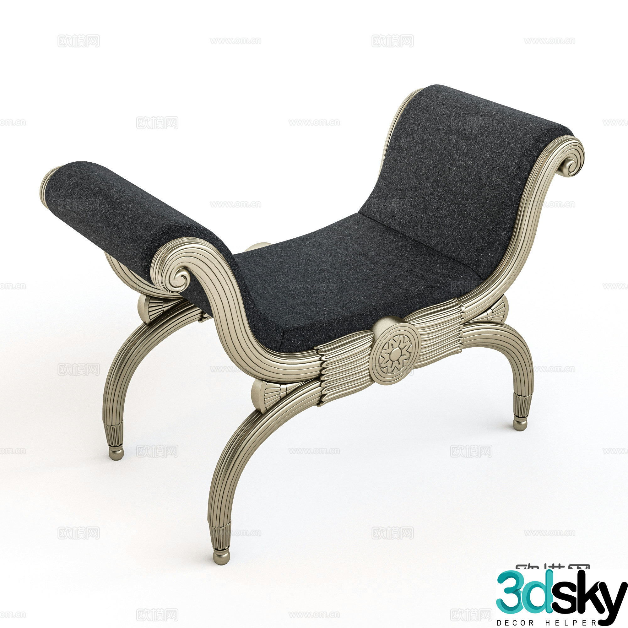 European stool 3D model of bed stool