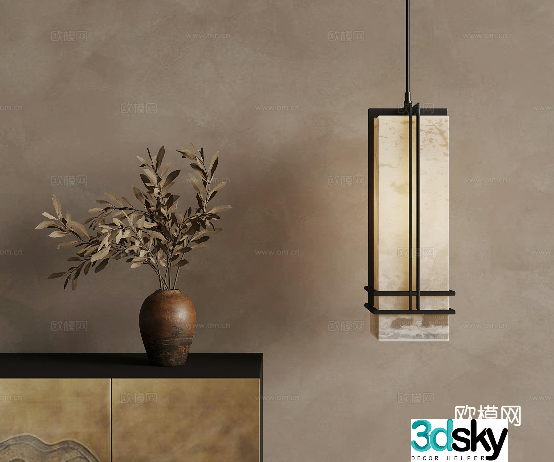 03 New Chinese Chandelier Vase 3D Model