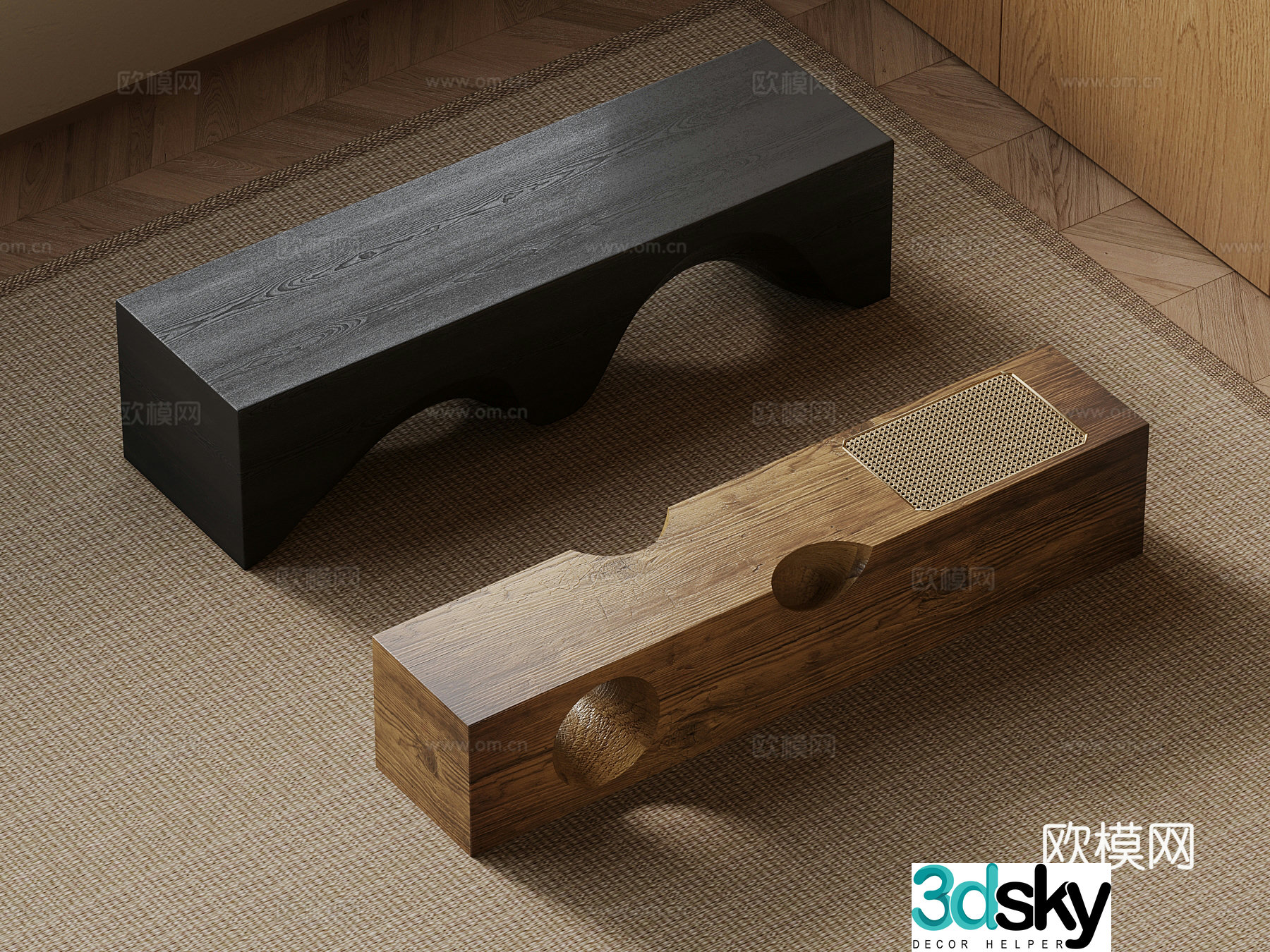 16 new Chinese-style solid wood bench 3D model