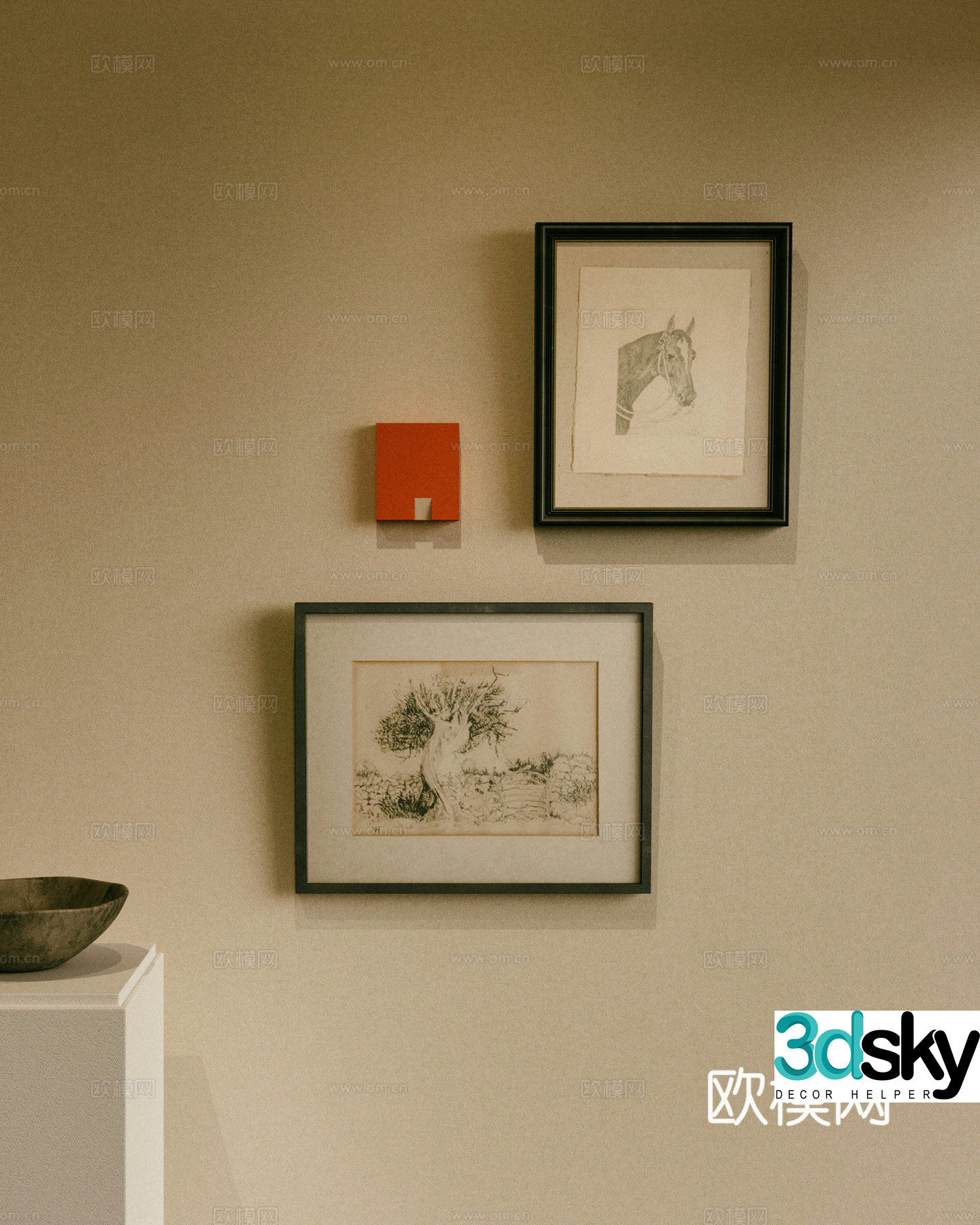 Middle-aged style hanging paintings retro hanging paintings hanging painting combination black and white hanging paintings living room hanging paintings Wasabi hanging paintings 3D model