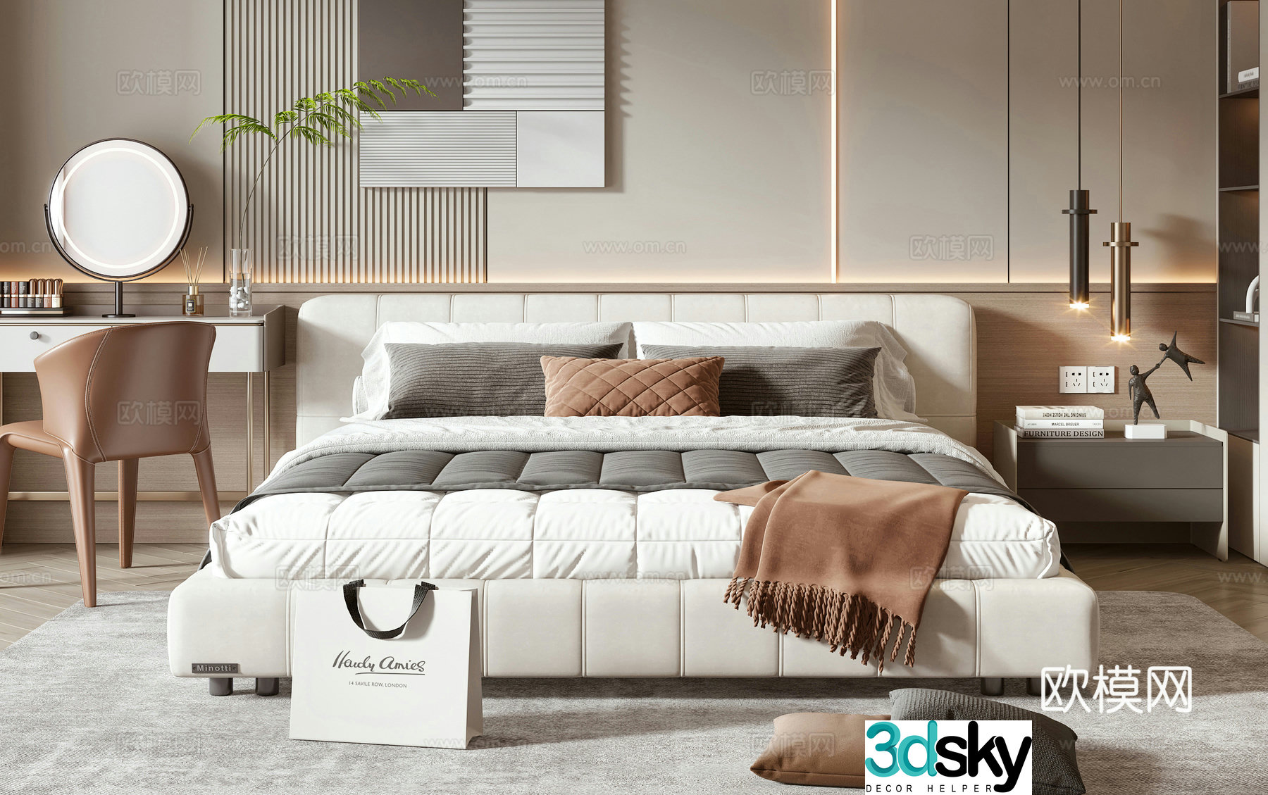 Minotti modern double bed 3d model