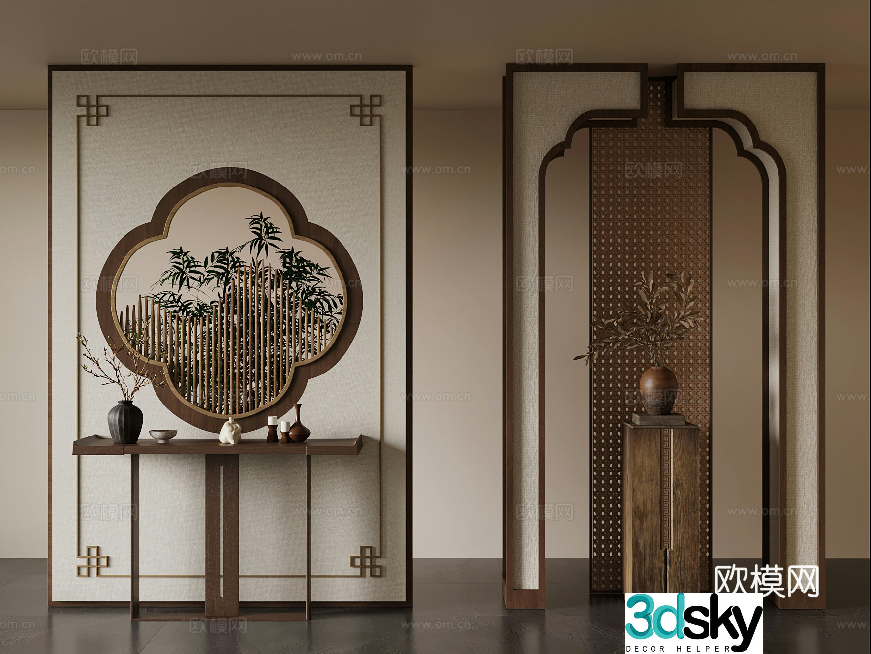 21 new Chinese style entrance partition end view cabinet case 3D model