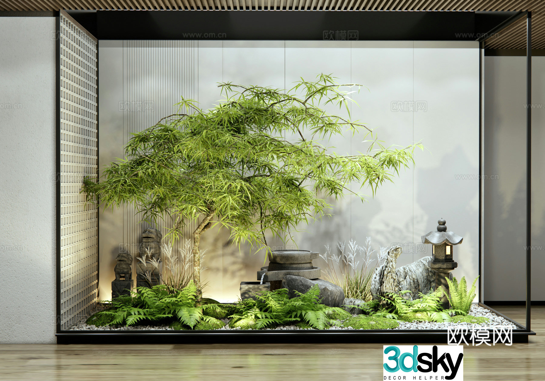 Modern houseplant landscape sketch courtyard sketch feather maple tree water bowl water drop 3D model
