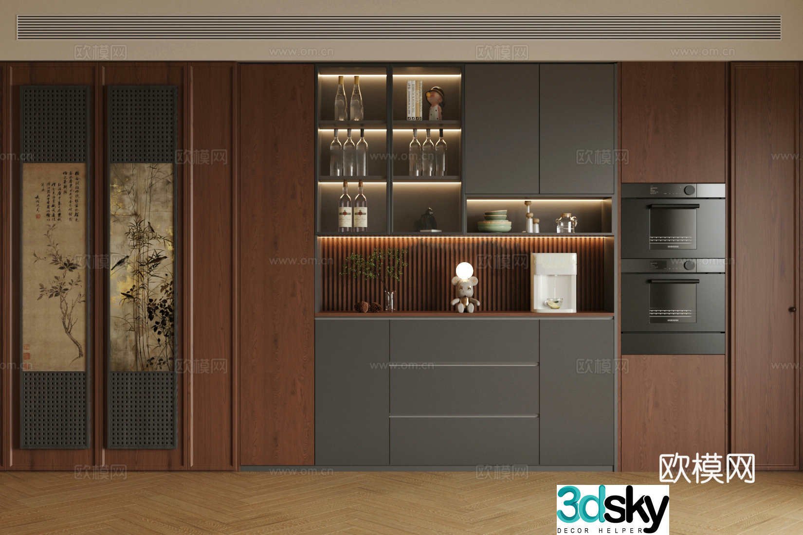 Medium retro sideboard Medium style sideboard Wine sideboard Refrigerator sideboard Tea cabinet 3D model