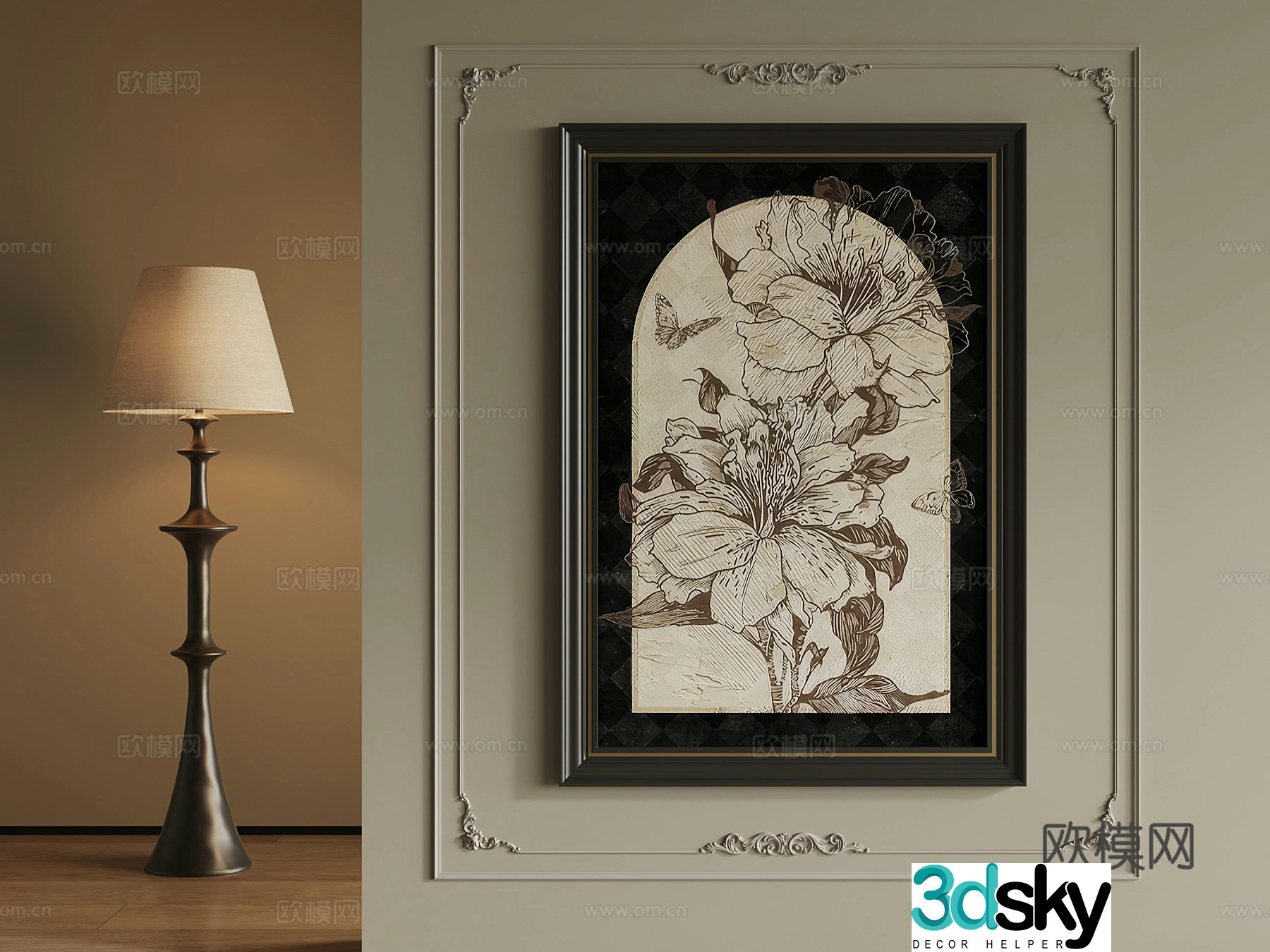 020 French painting floor lamp 3d model