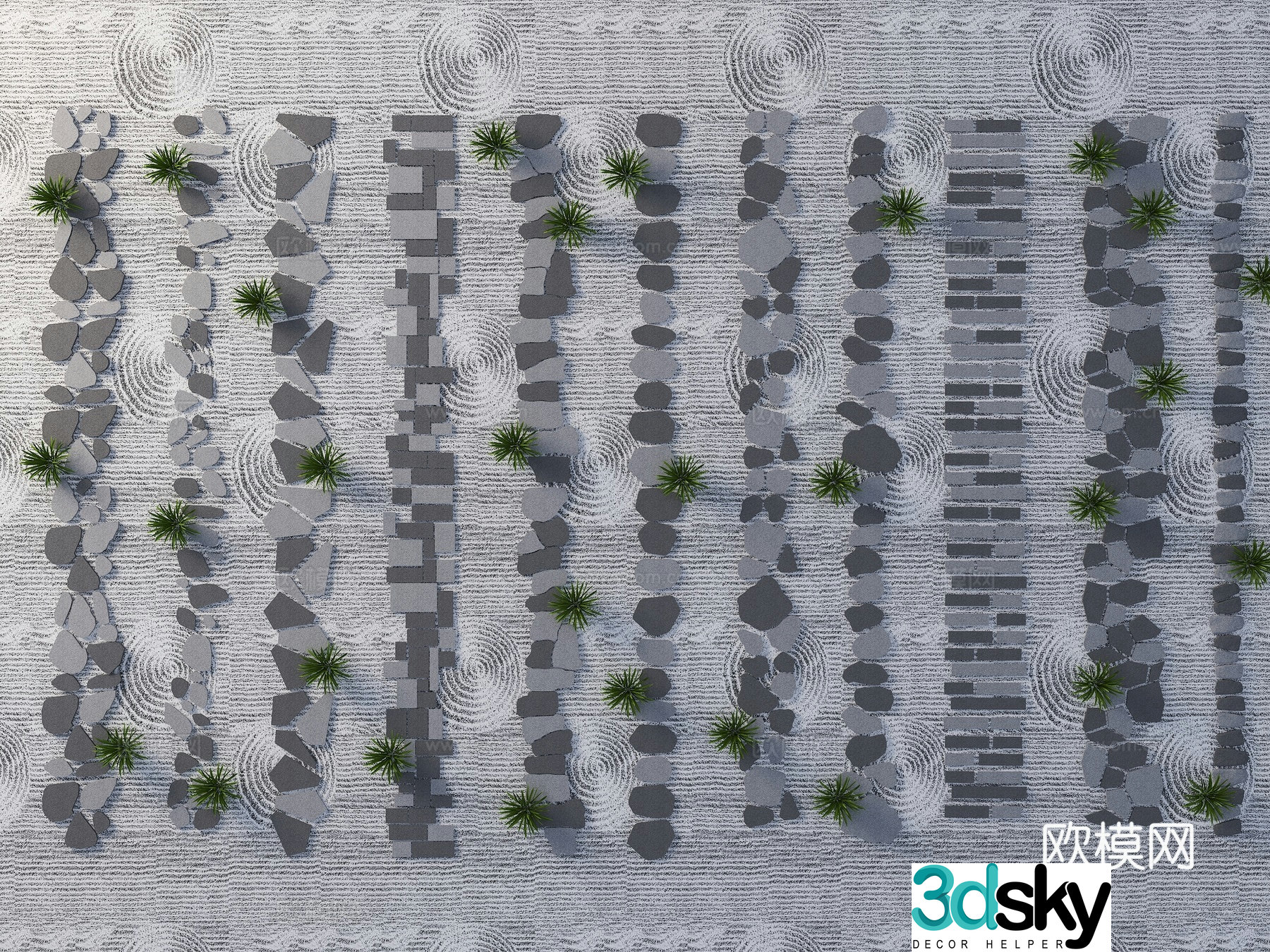 Modern old stone slab Chinese style slab stone road slab trail gravel stone landscaping garden road garden 3D model