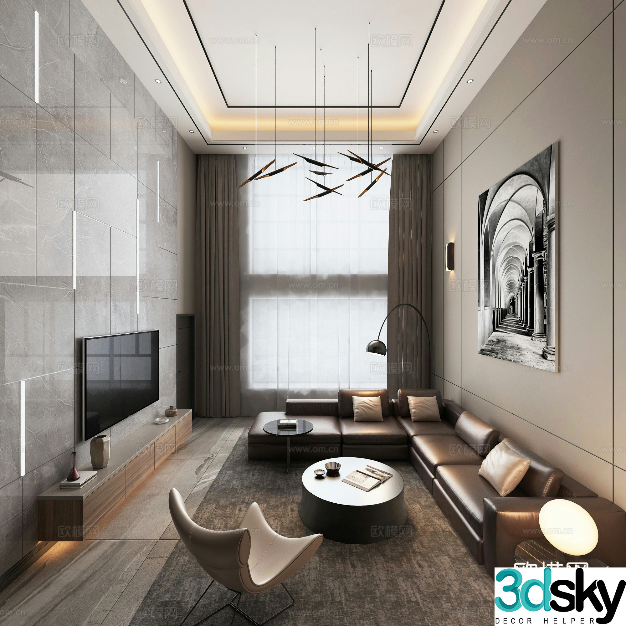 Modern minimalist leap living room 3d model