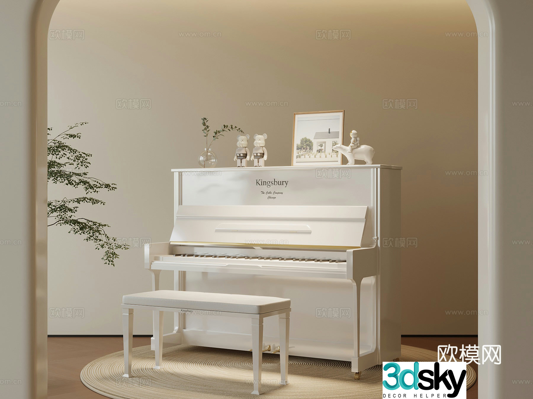 026 modern cream style piano 3d model