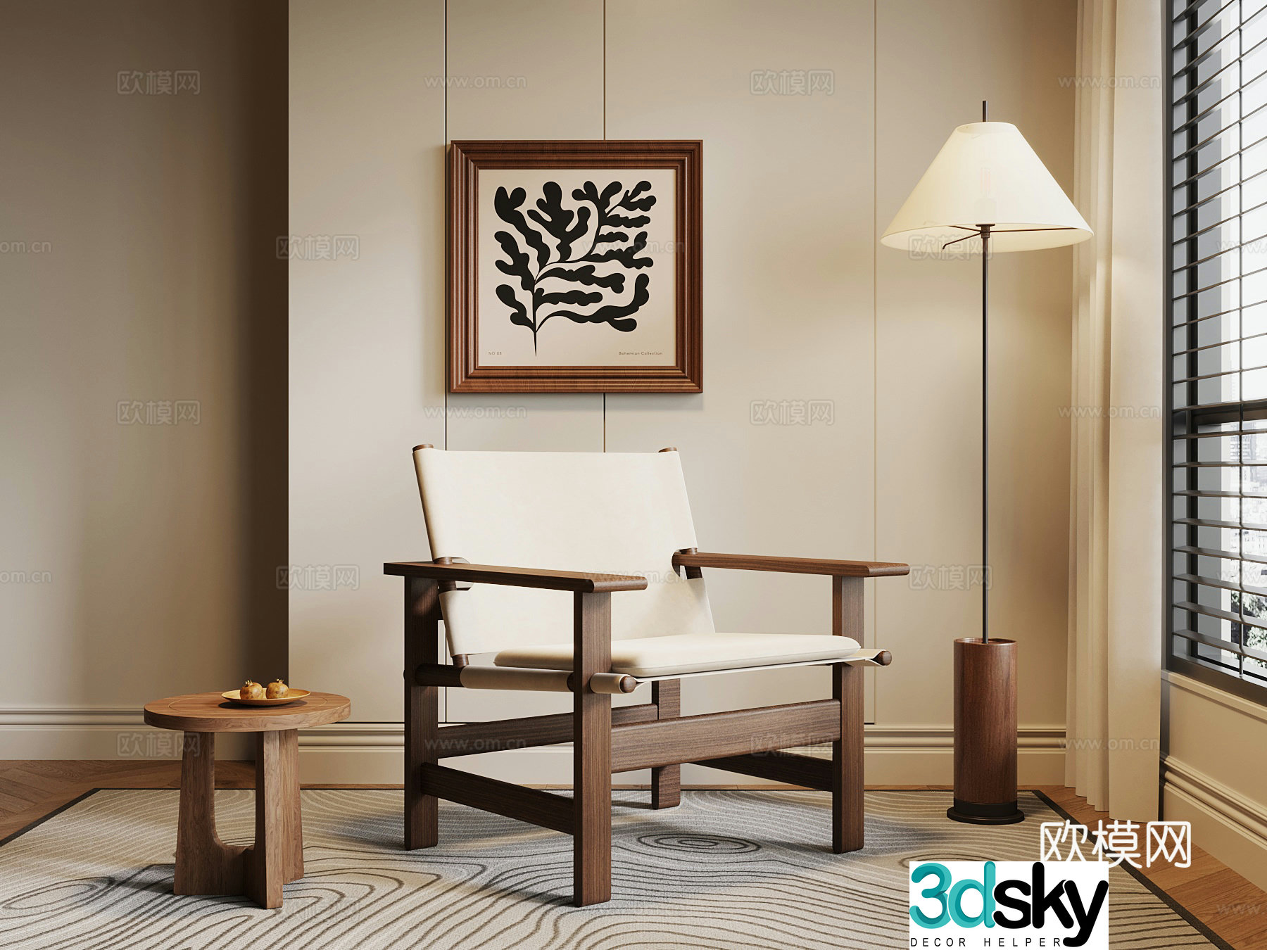019 Leisure Chair Medium Style Leisure Chair Floor Lamp Drawing 3D Model