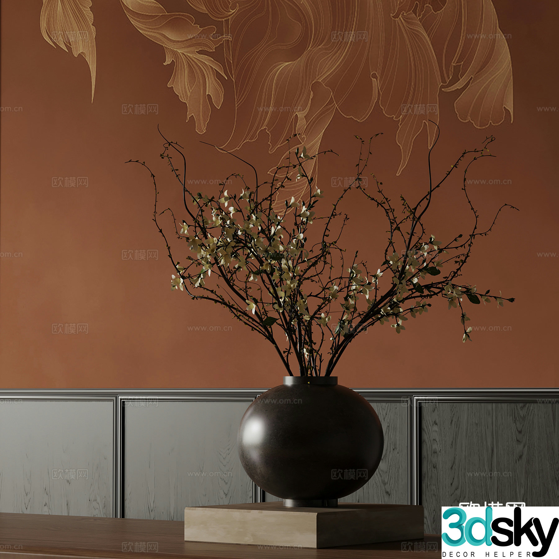 19 new Chinese vase floral arrangement 3D model