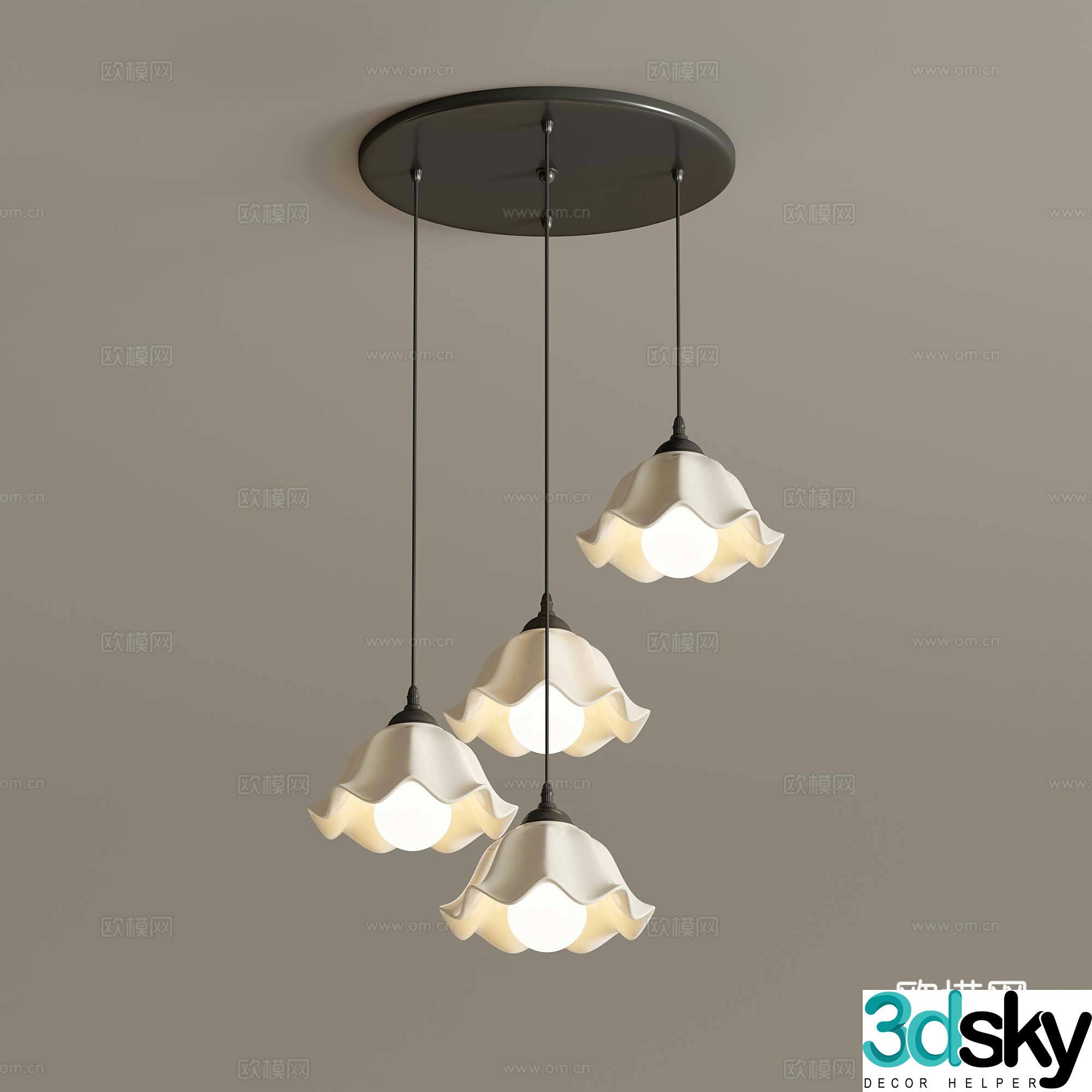 9 cream wind chandelier 3d model