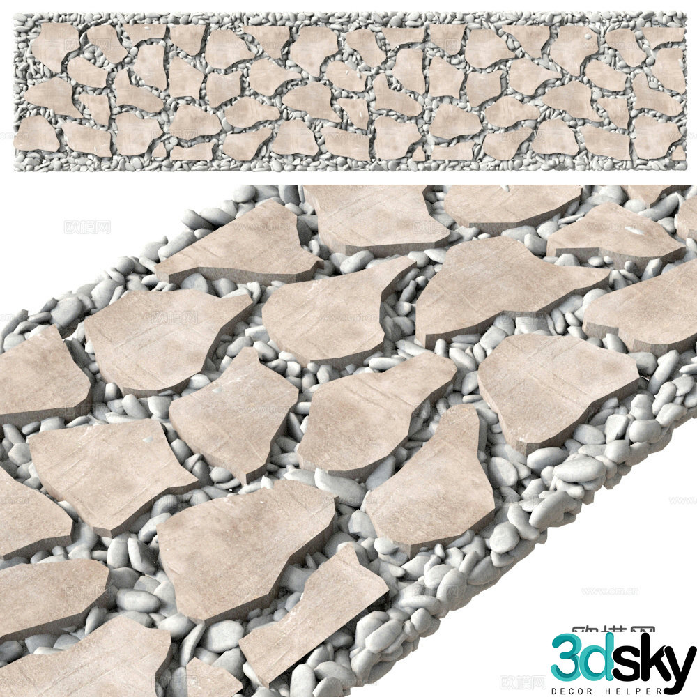 Cobblestone road stone pavement landscape path stone paving road outdoor path 3d model