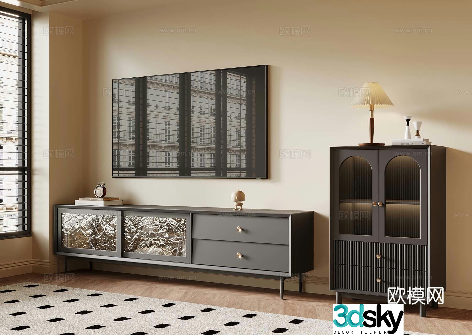 01 French medieval style TV cabinet side cabinet 3d model