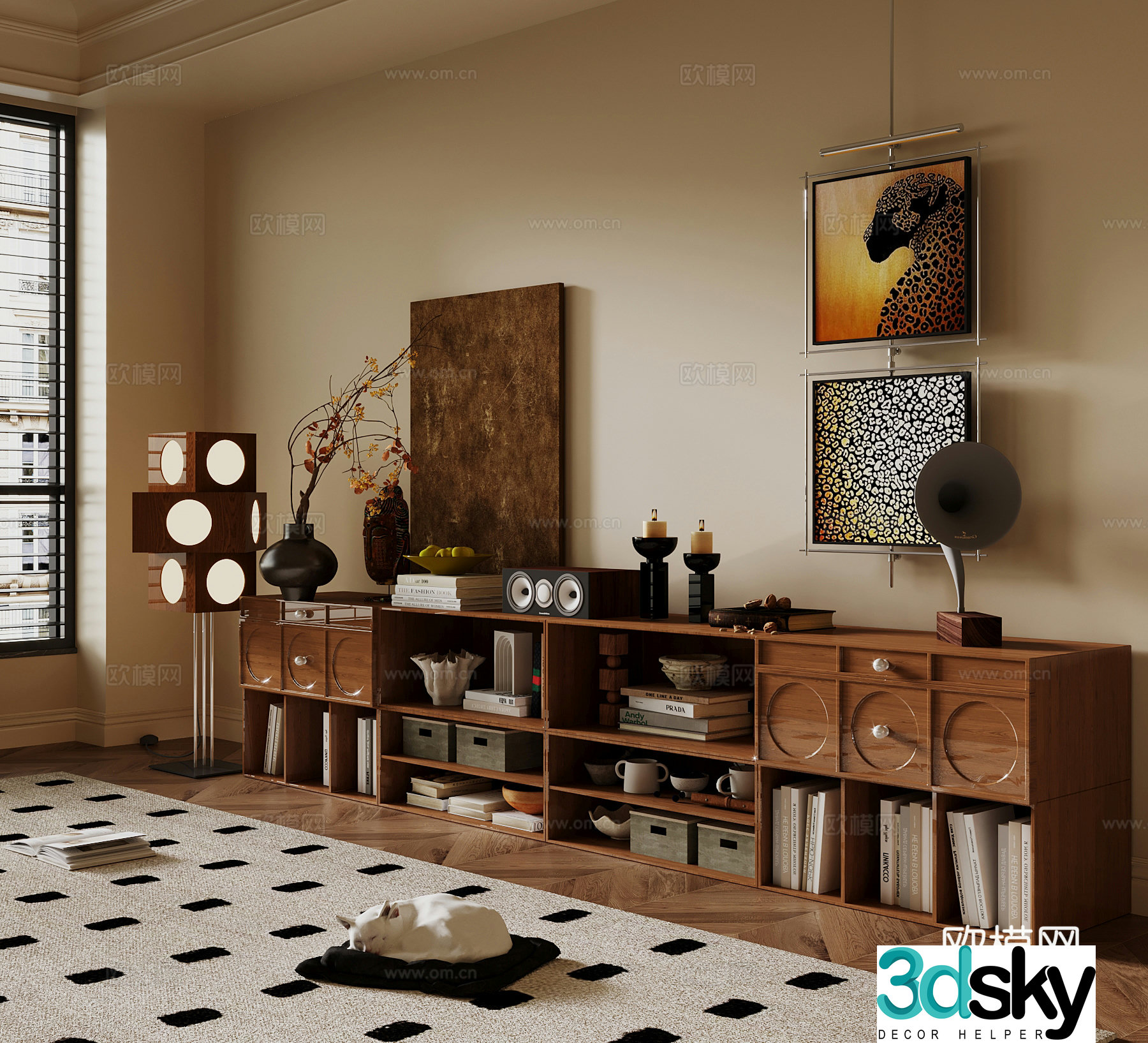 14 medieval style low cabinet bookcase decorative ornaments 3D model