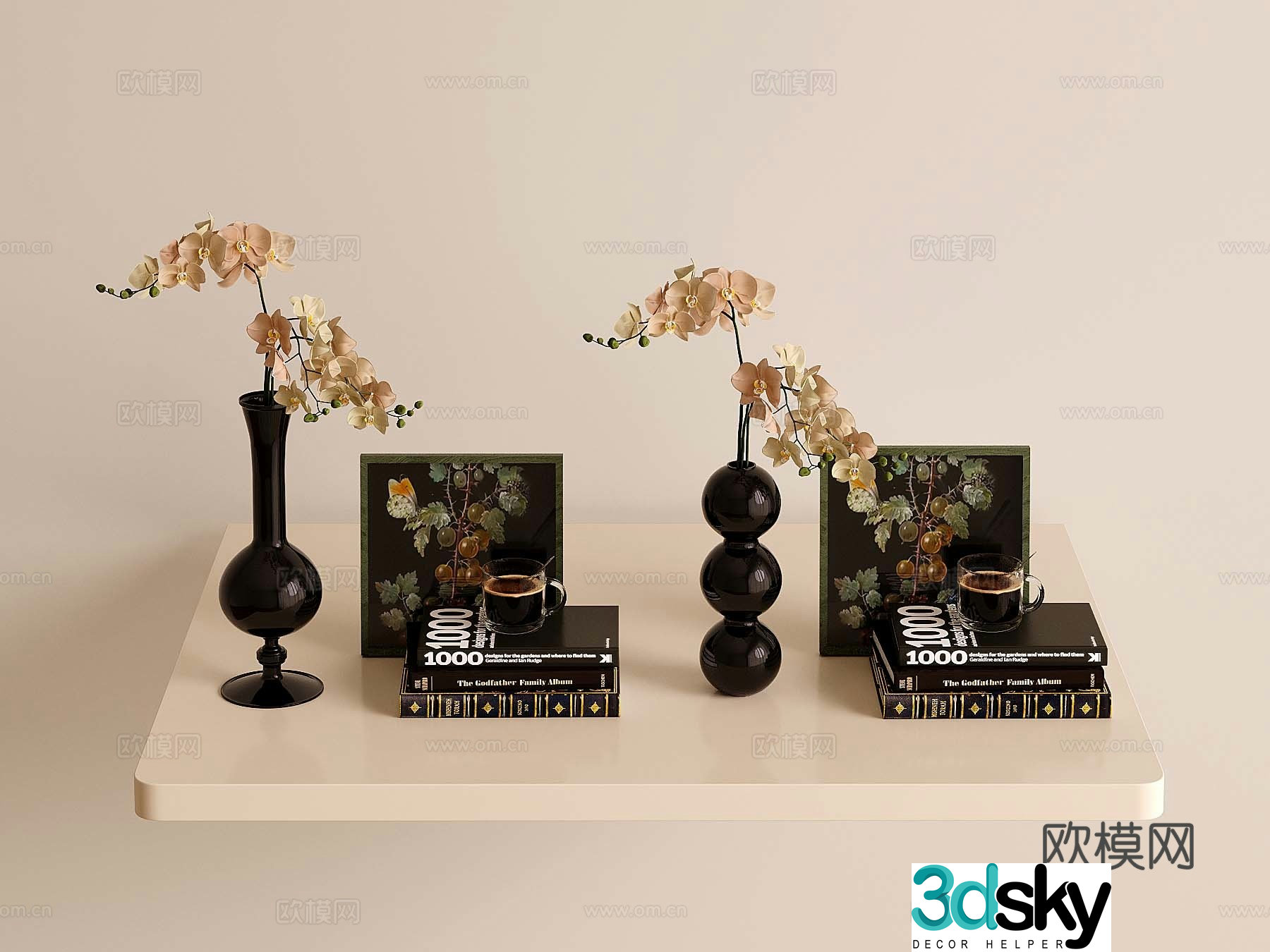 08 French vase flower art book ornament 3D model