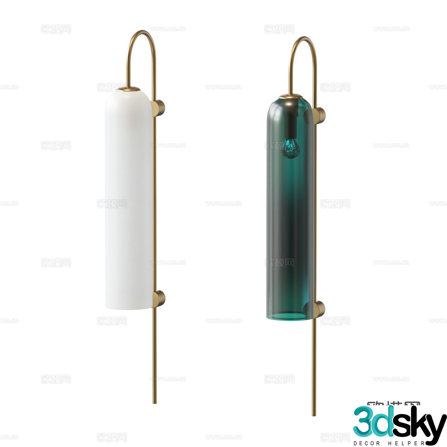 New Chinese style light luxury metal glass decorative wall light 3D model