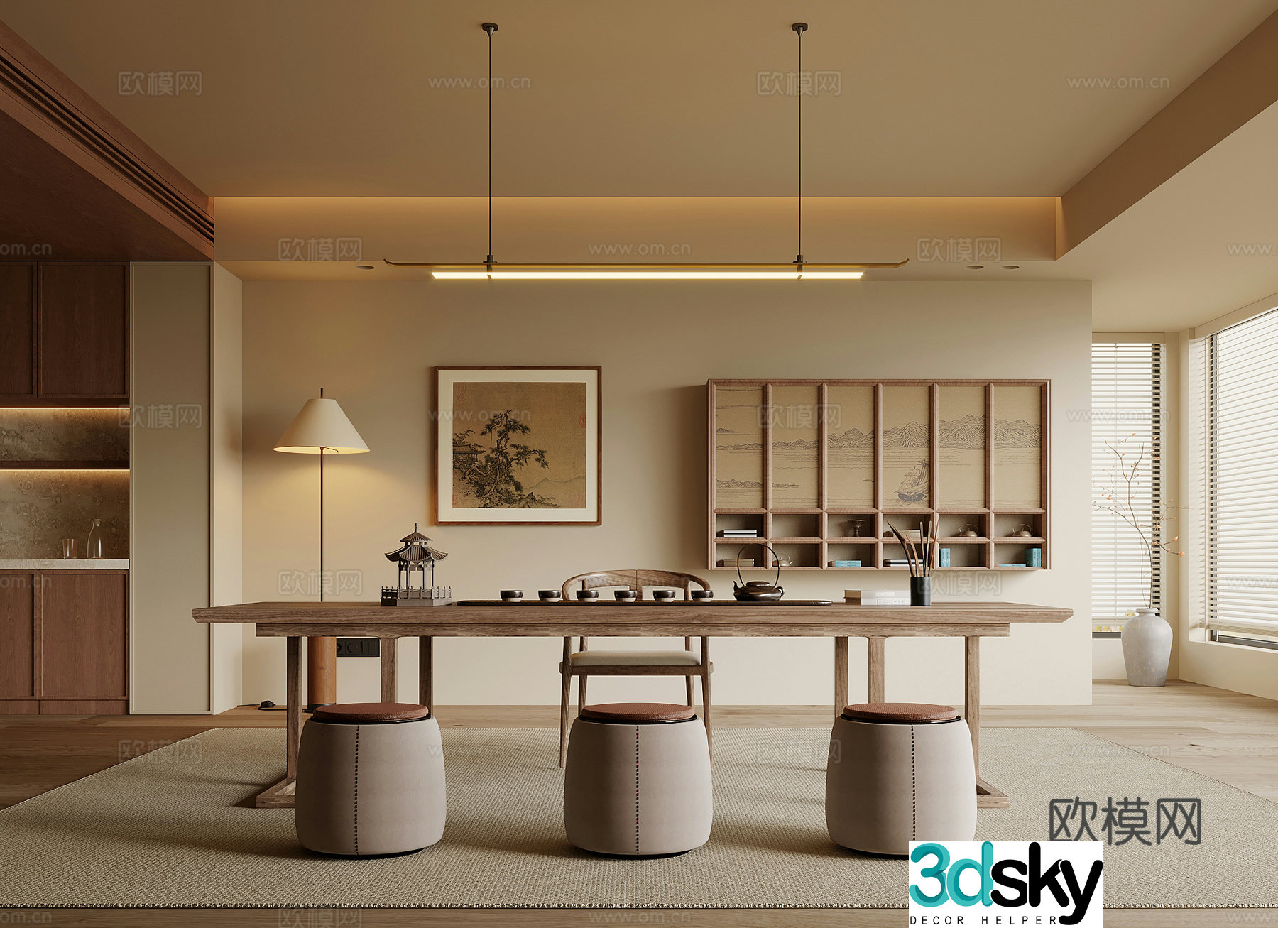 17 tea room Song style tea room tea table and chair combination chandelier 3d model