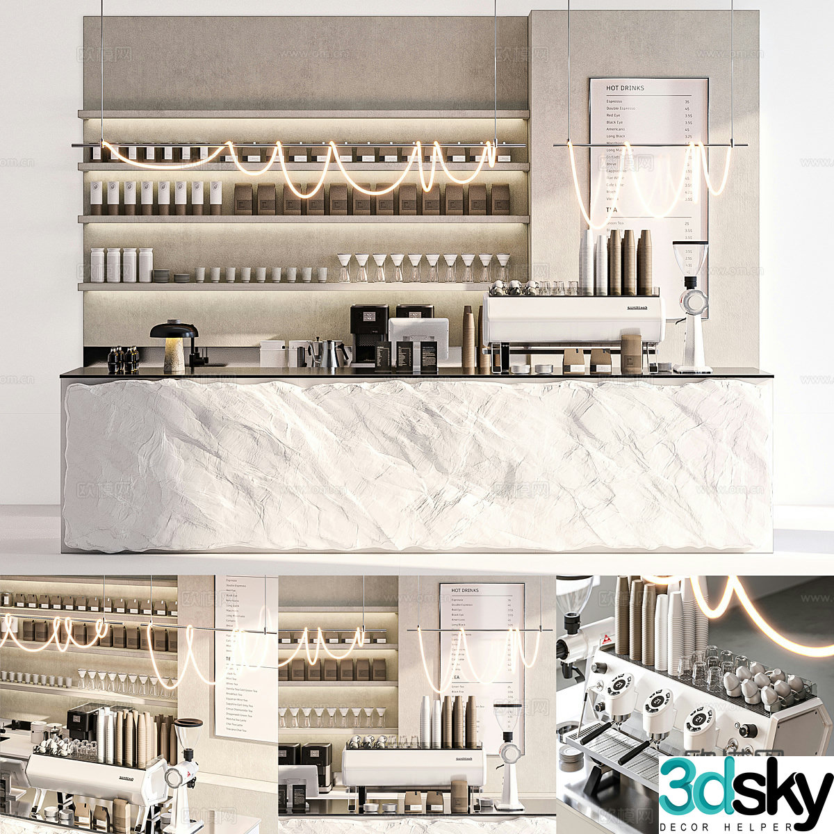 Modern Wasabi Creamy Cafe Bar 3D Model